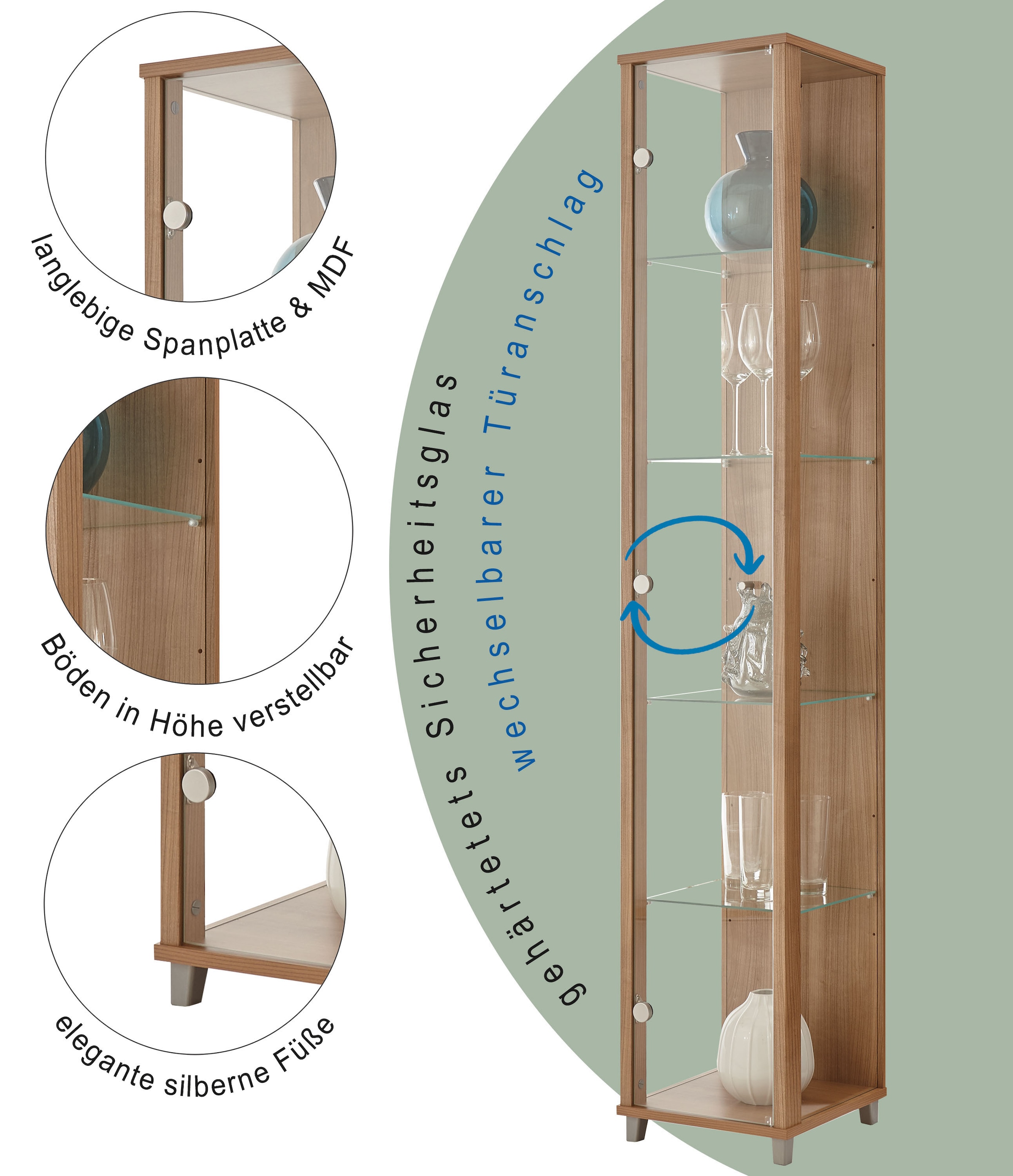 fif möbel Vitrine »OPTIMA Höhe ca. 172 cm«, Standvitrine/Glasvitrine 1x Glastür,perfekt für Sammler,Sammlervitrine