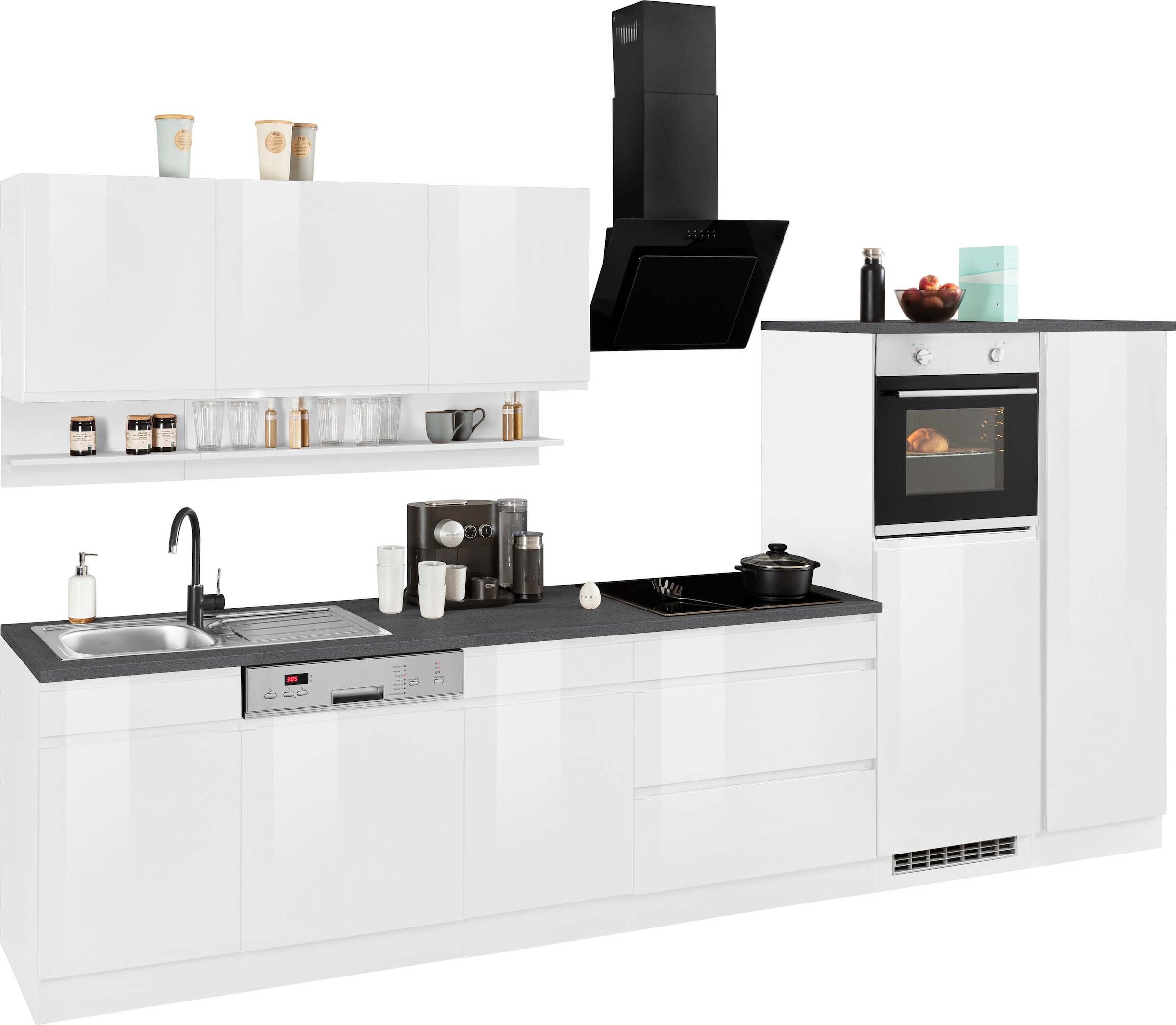 HELD MÖBEL Küchenzeile »Virginia«, Breite 350 cm, mit Glaskeramik-oder Induktionskochfeld