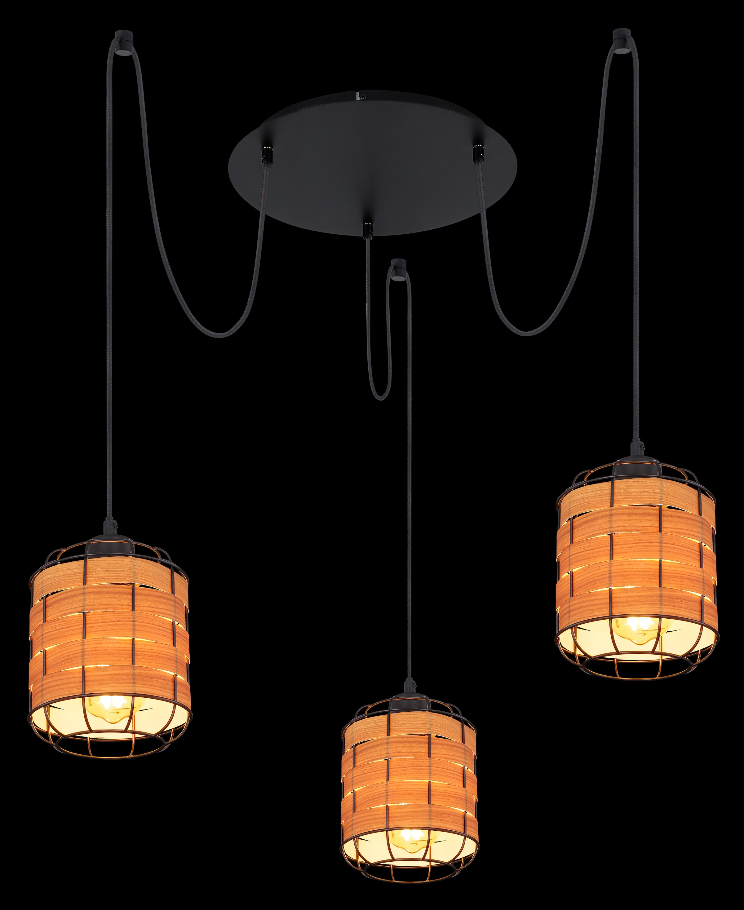 GLOBO LIGHTING Hängeleuchte »ELMAR« E27 1 Stk. Hängelampe Metall schwarz holzoptik Kabelaufhängung Esszimmer Esstisch