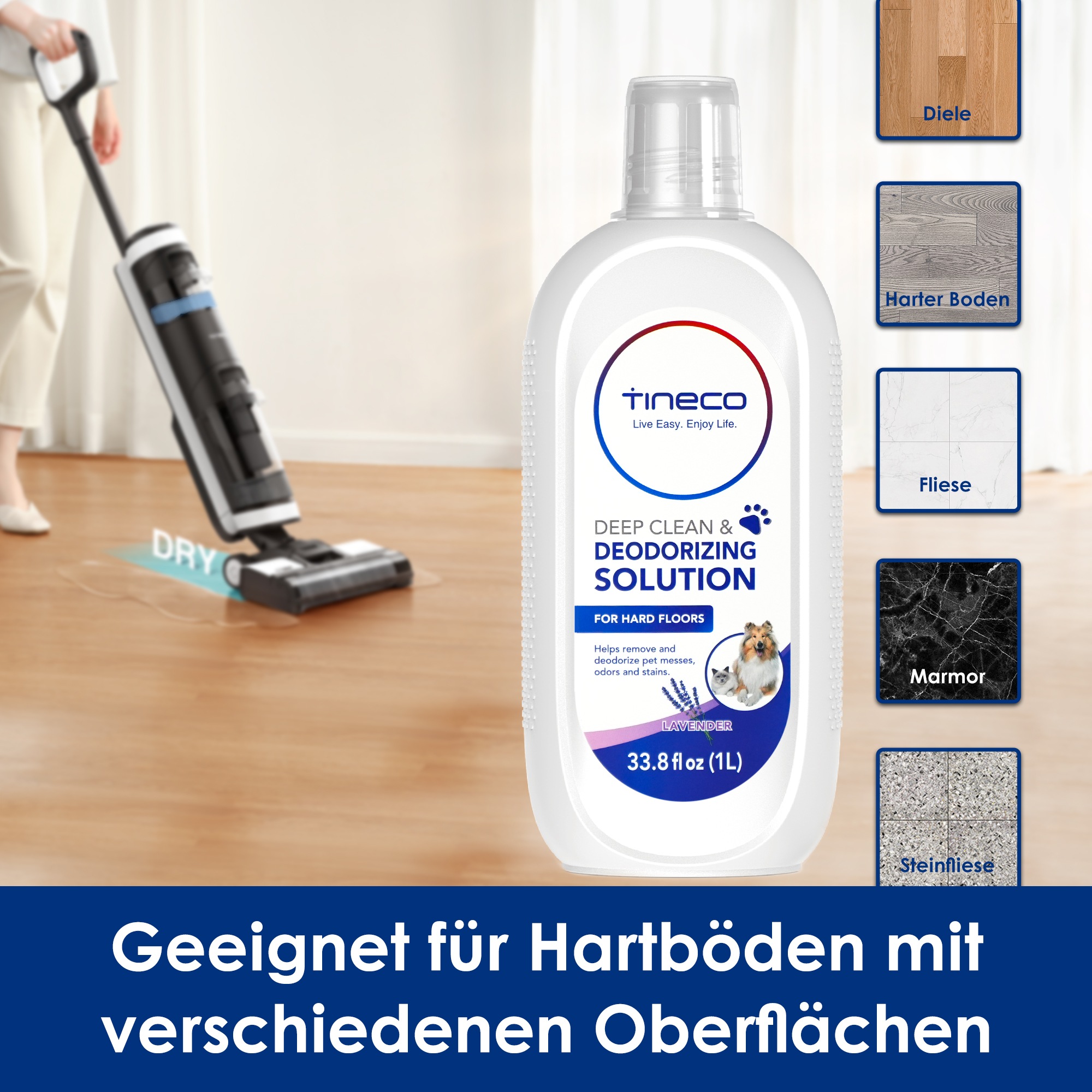 Tineco Fussbodenreiniger »PET Hartboden Reinigungsflüssigkeit Lavendel 1 Li günstig online kaufen