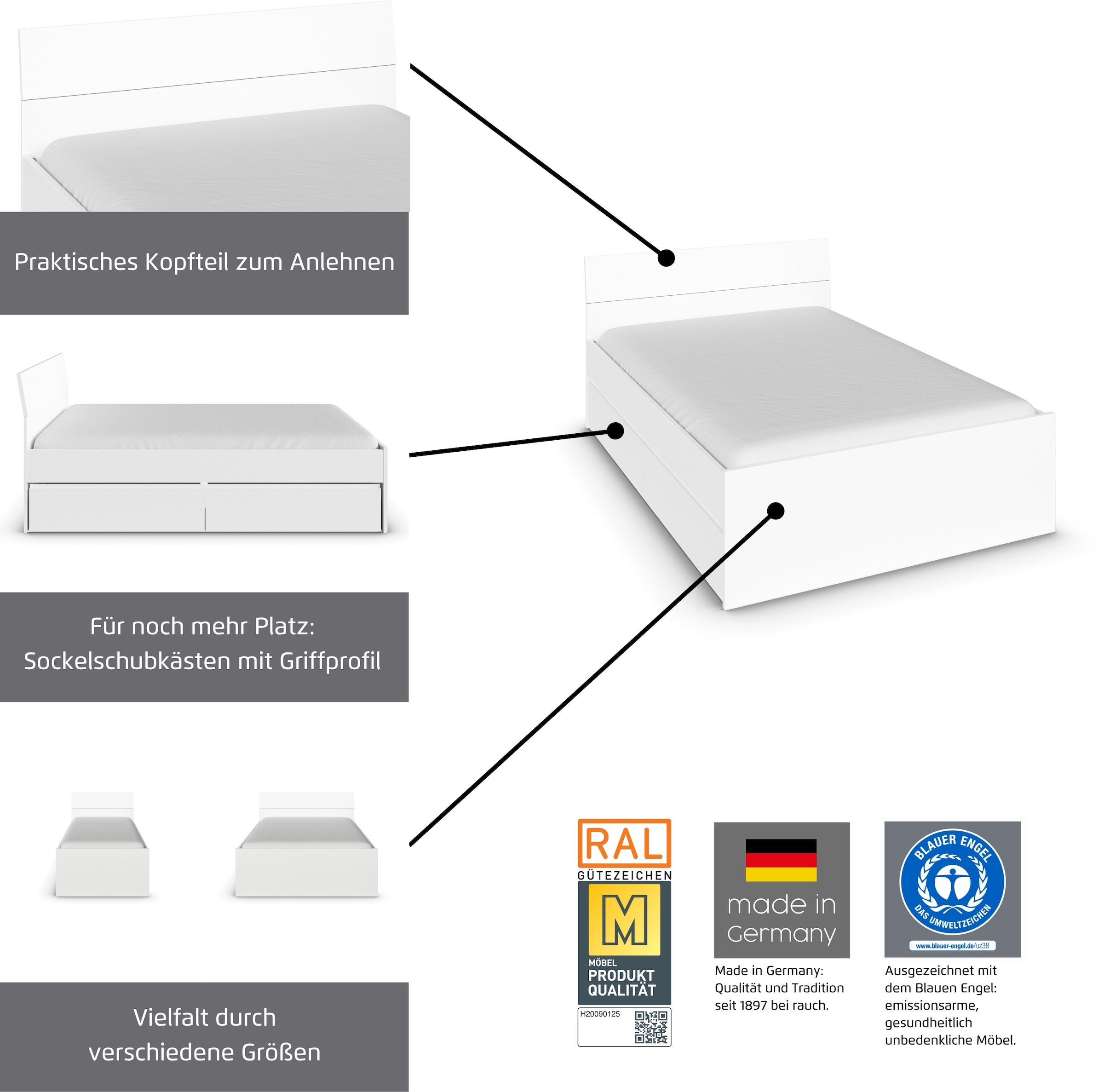 rauch Stauraumbett »Doppelbett Einzelbett Bett für kleine Räume Stauraum JOEL« Liegefläche 90x200 oder 140x200 cm,  praktische Bettschubkästen für zusätzlichen Stauraum MADE IN GERMANY