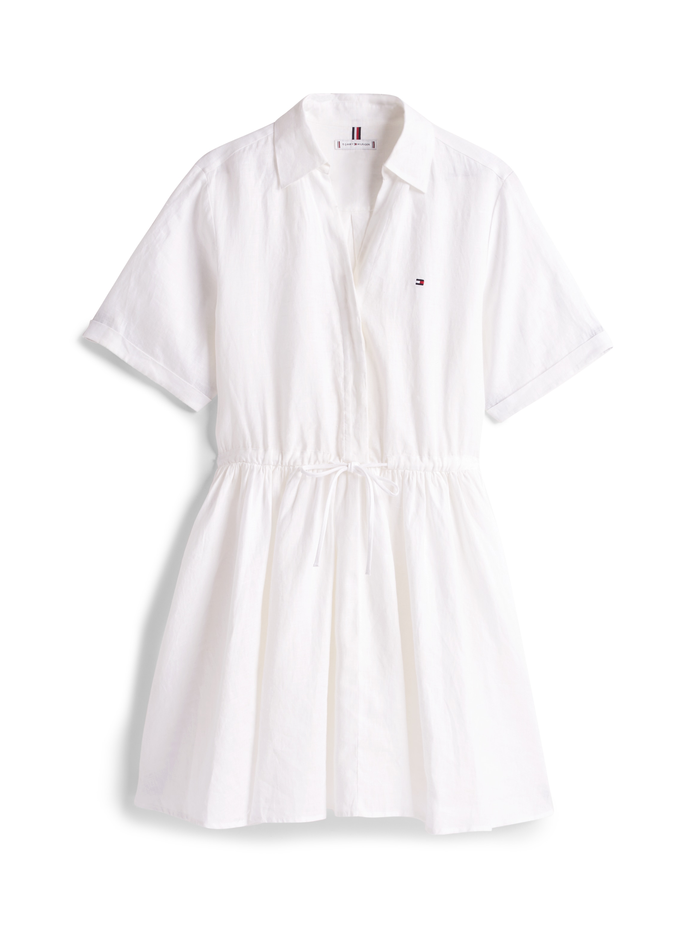 Tommy Hilfiger Hemdblusenkleid »ESS LINEN S/S SHORT DRESS«, mit Tunnelzug in der Taille, mit Rückenfalte,kühlendes Premium Leinen