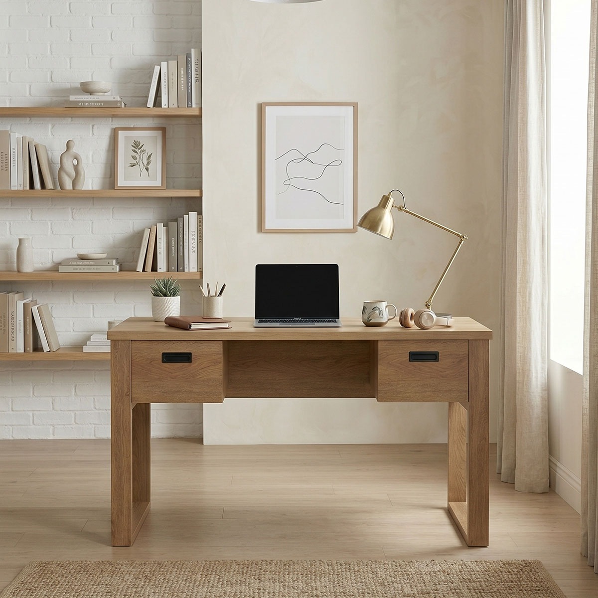 Jahnke Schreibtisch »RIVA D 140« Schreibtisch,Stauraum,2 Türen, Metallgriffe,Eiche-Optik,Breite:140 cm