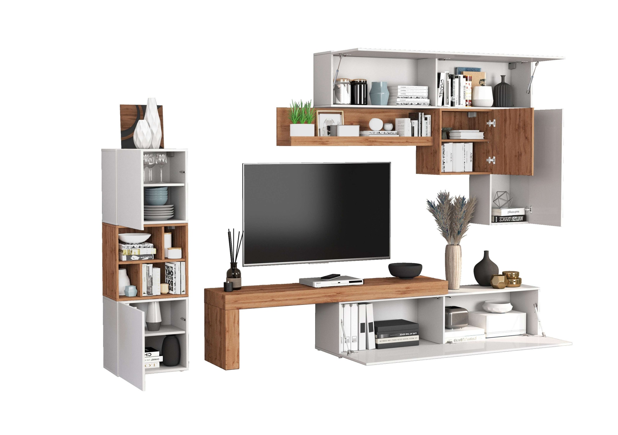 INOSIGN Wohnwand »Chronos Wohnwand, Medienwand, 8-er set«, (Set, 8 St.), ca. 320 cm mit Hängeschränke, Würfel, Regal, Lowboard, Made in Italy