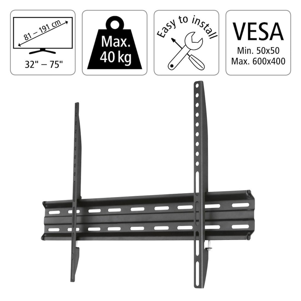 Hama TV-Wandhalterung »TV-Wandhalterung FIX, 600x400, 81-191 cm 32-75", Schwarz Wandhalter«, bis 191 cm Zoll