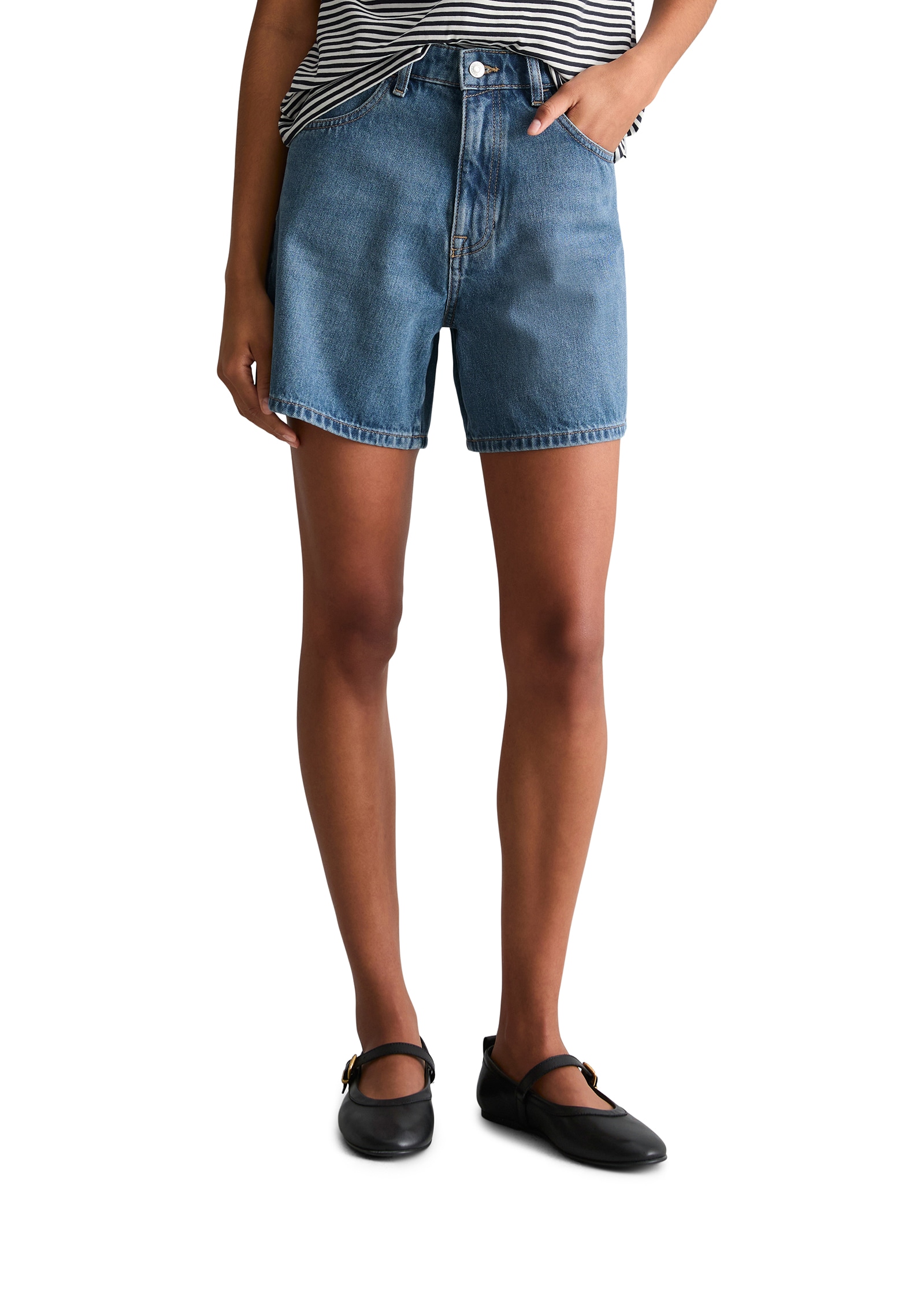 Marc O'Polo DENIM Jeansshorts »Model Filda relaxed aus Rigid Denim« hohe Leibhöhe