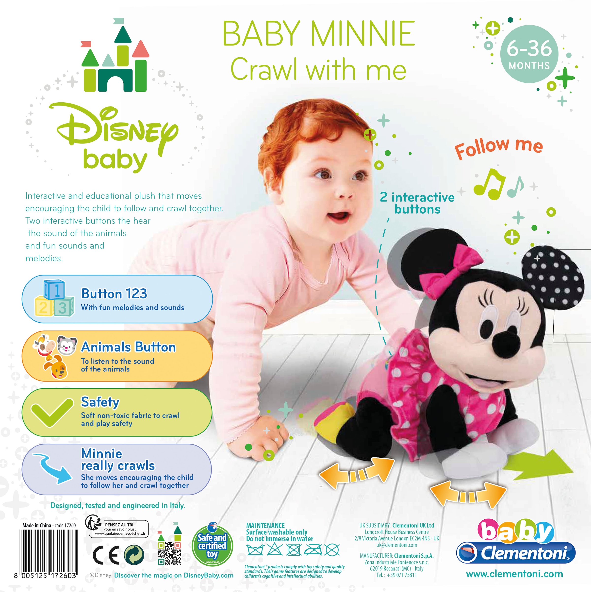 Clementoni® Plüschfigur »Disney Baby, Baby Minnie, Krabbel mit mir«, interaktiv; Made in Europe