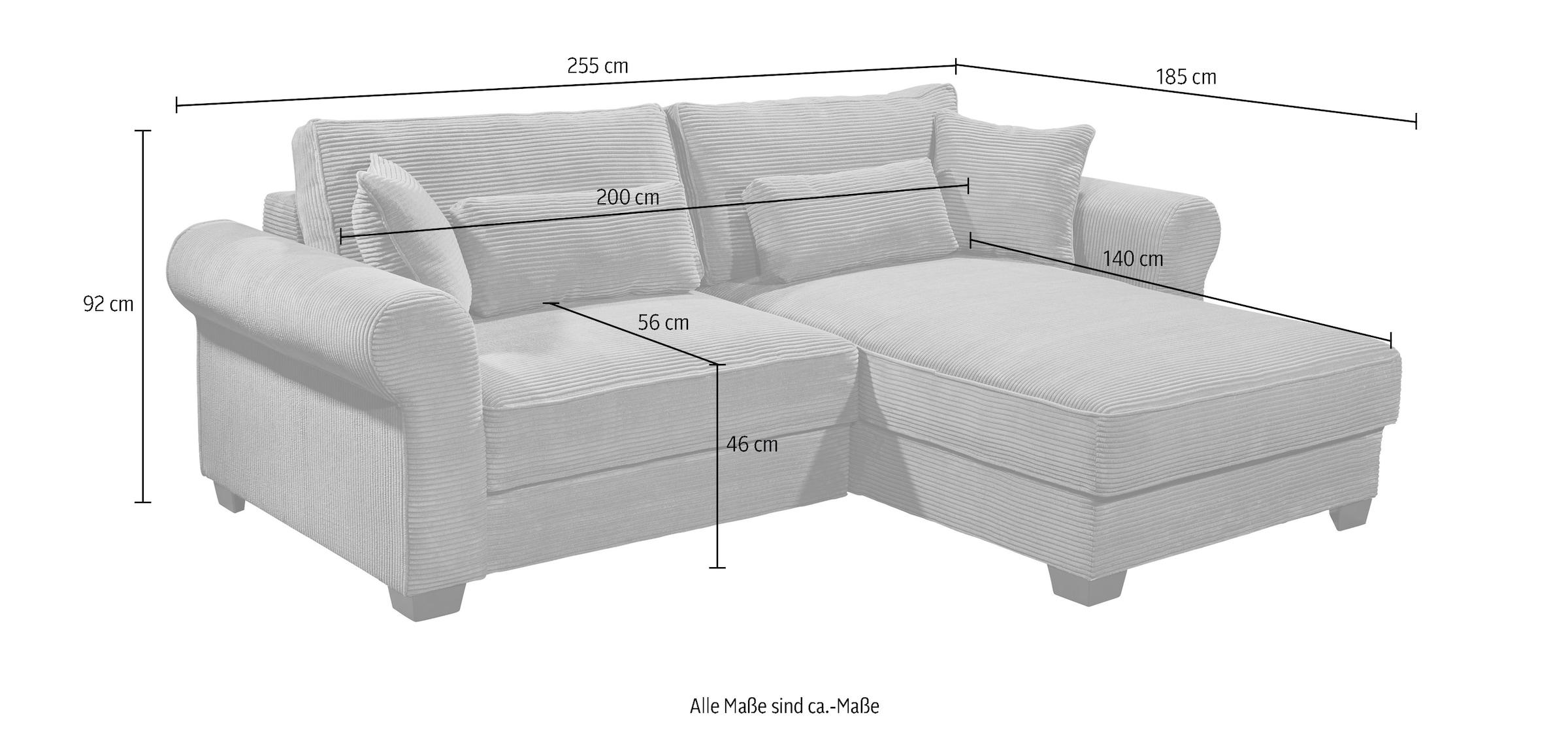 ED EXCITING DESIGN Ecksofa »Angelina L-Form«, mit Bettfunktion, Bettkasten & 4 Zierkissen