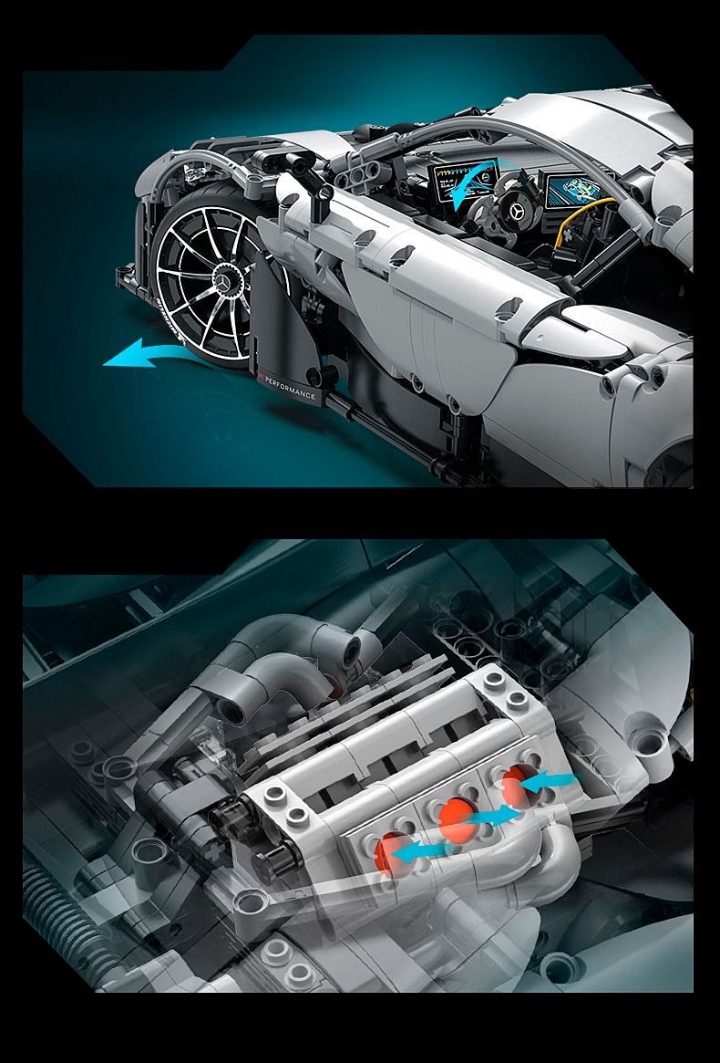 Jamara RC-Auto »CaDA, Mercedes-AMG ONE 1:8 grau 2,4GHz Bricks«, (3295 tlg.), mit LED Licht