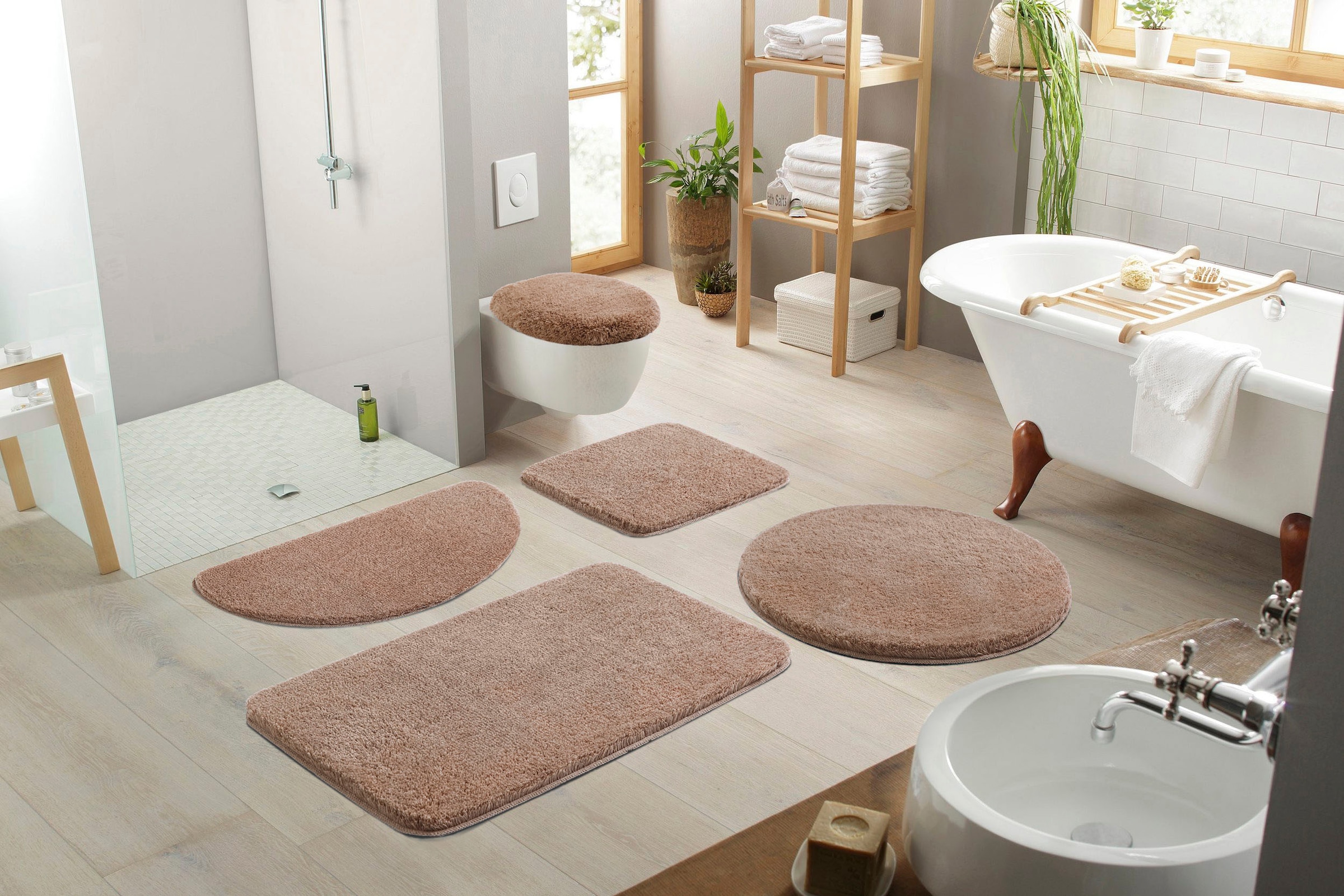 my home Badematte »Merida«, Höhe 32 mm, rutschhemmend beschichtet, fußbodenheizungsgeeignet-schnell trocknend-strapazierfähig, Badteppich, Uni Farben, rechteckig, rund & als 2-tlg. Set erhältlich