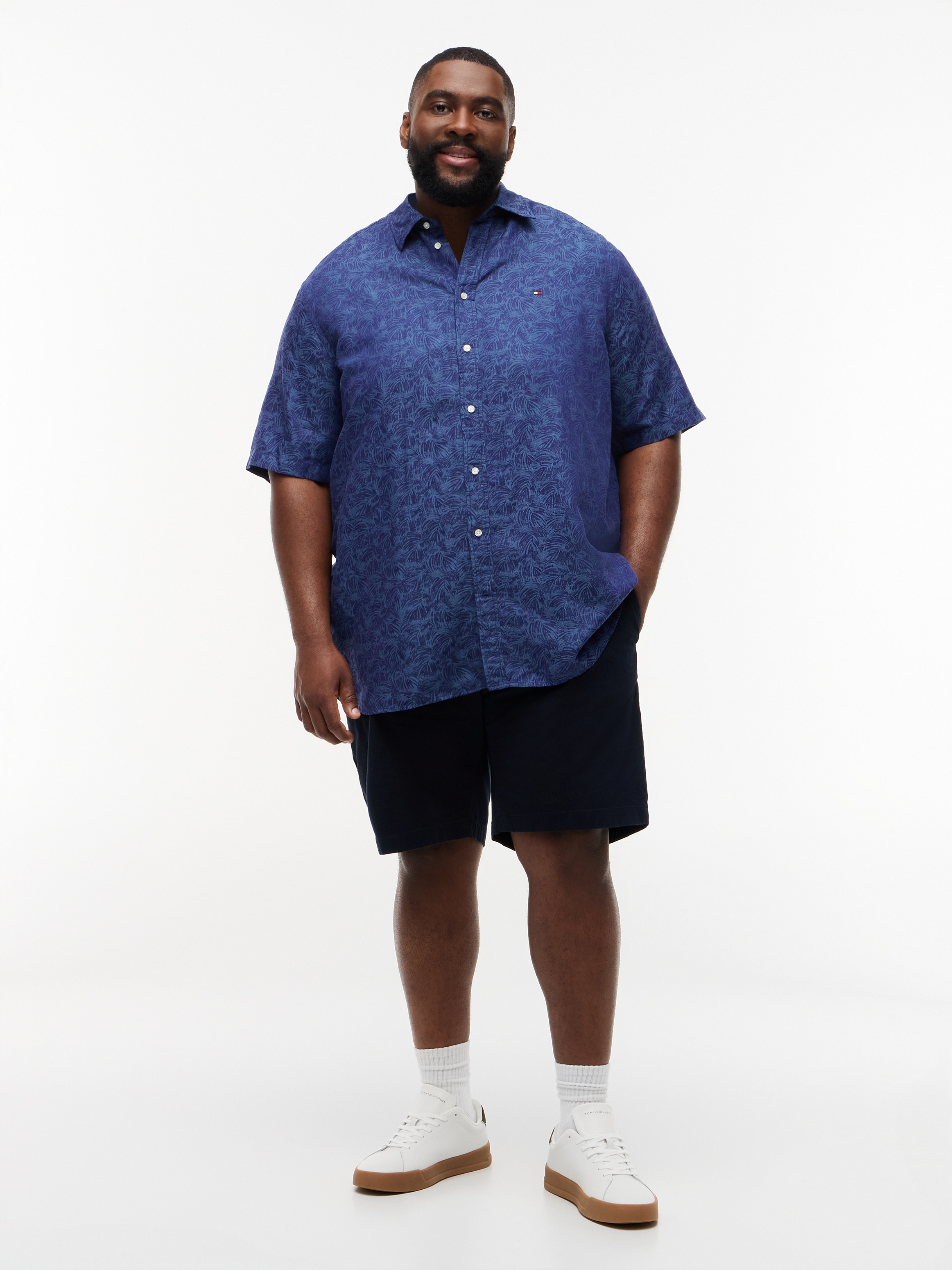 Tommy Hilfiger Big & Tall Kurzarmhemd »BT-LI TENCEL JAQUARD« Große Größen, Kentkragen, regular fit