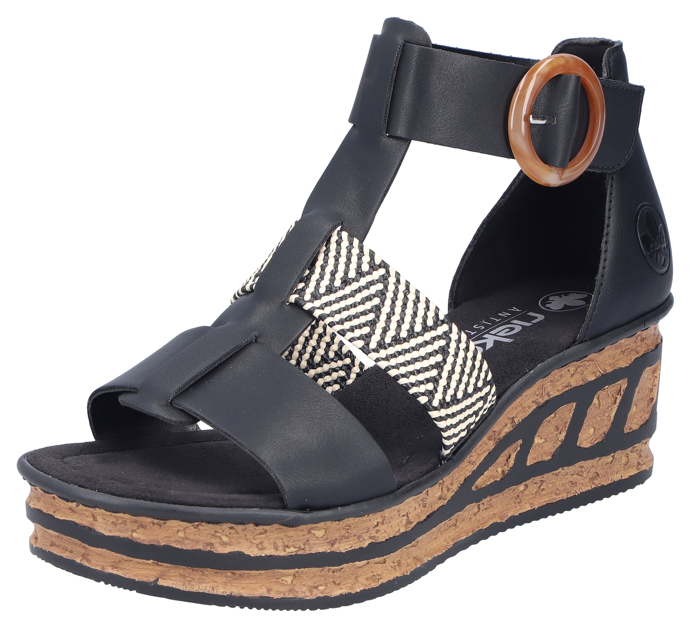 Rieker Keilsandalette  Sommerschuh, Plateausandalette, Sandale mit modischem 6 cm Keilabsatz