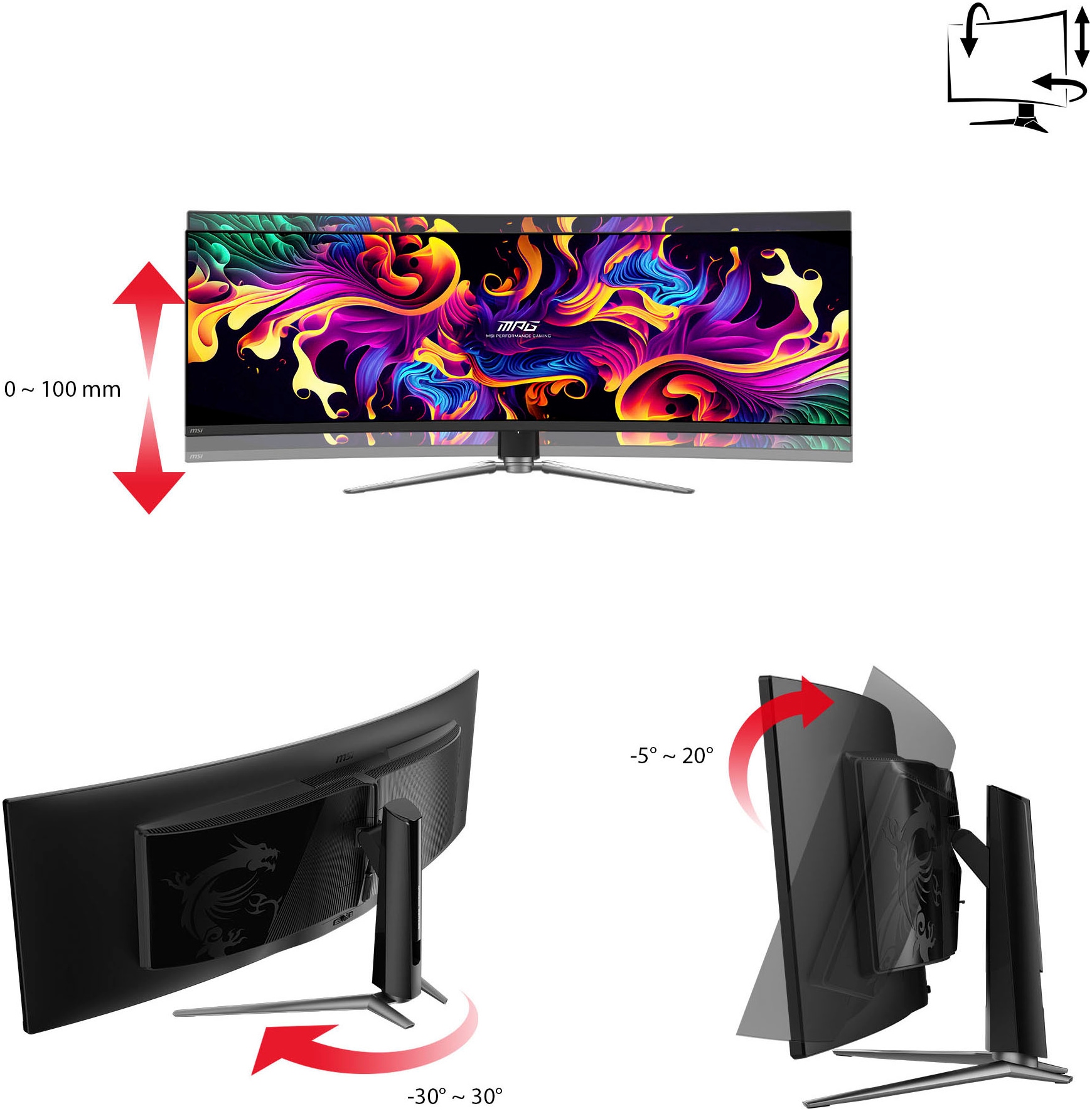 MSI Curved-Gaming-Monitor »MPG 491CQP QD-OLED«, 125 cm/49 Zoll, 5120 x 1440 px, DQHD, 0,03 ms Reaktionszeit, 144 Hz