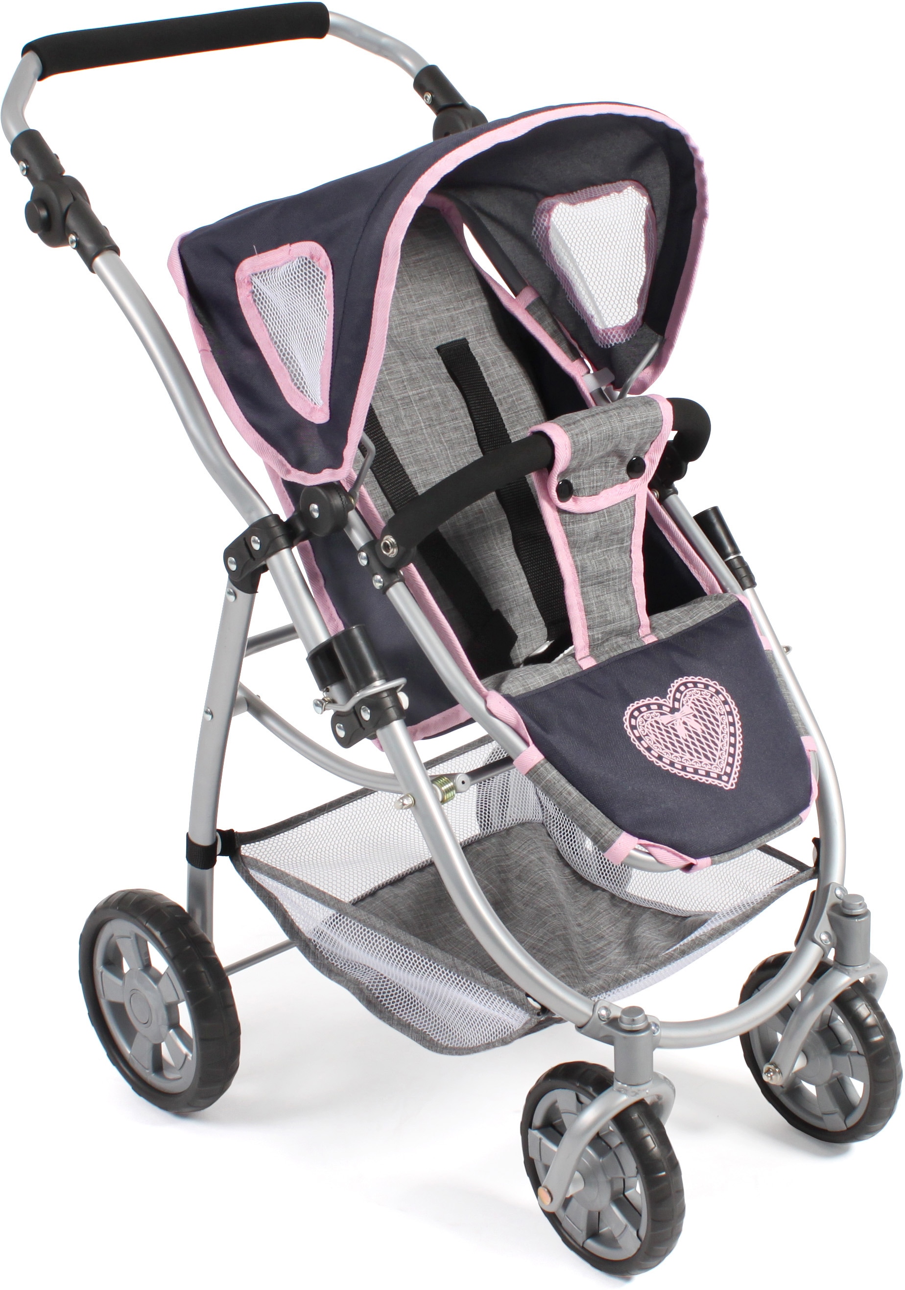 CHIC2000 Kombi-Puppenwagen »Emotion All In 3in1, Grau-Navy«, inkl. Babywanne, Babyschale und Sportwagenaufsatz