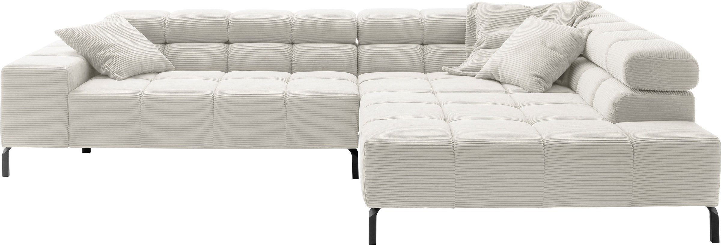 INOSIGN Ecksofa »Ancona New, wahlweise motorische Sitztiefenverstellung, auch in Cord«, feine Steppung, mit Kopfteilverstellung, 3 Zierkissen, L-Form