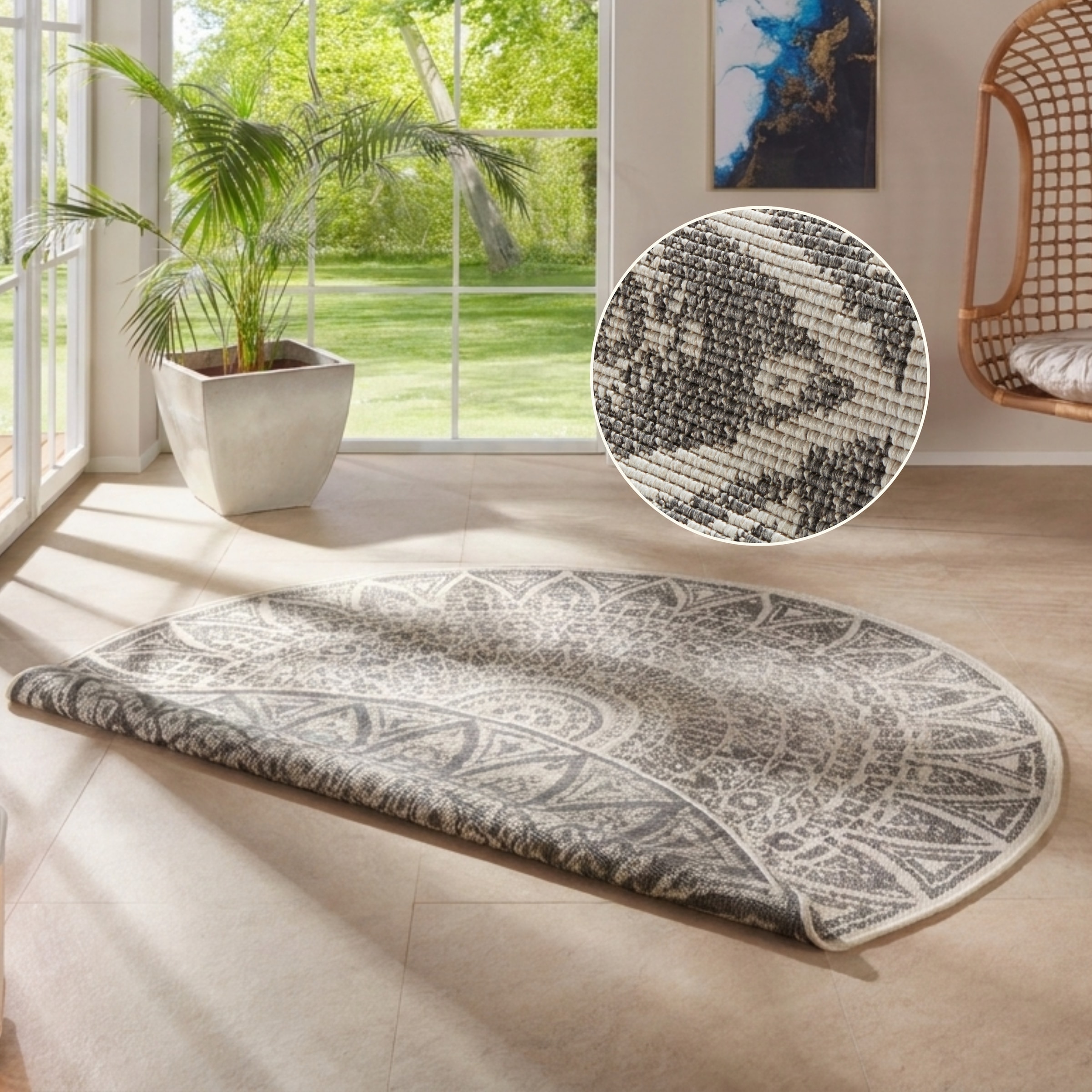 freundin Home Collection Teppich »Lilja  Wendeteppich« rund 5 mm Höhe In-& Outdoor, beidseitig, Wetterfest, Balkon, Garten, Wohnzimmer