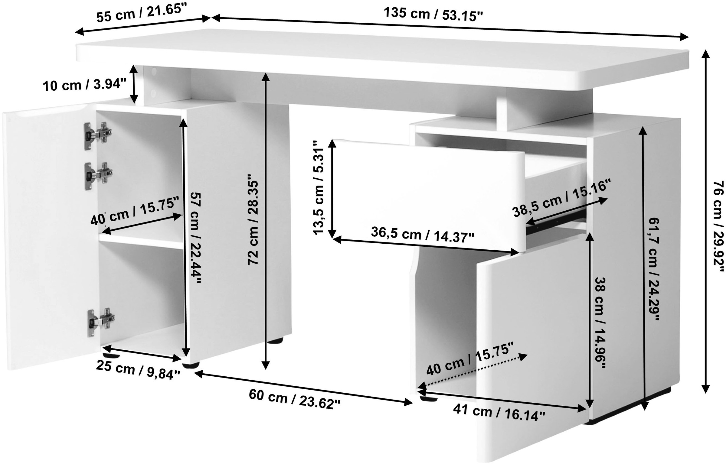 Jahnke Schreibtisch »CU-LIBRE 140«, (1 St.), Platzsparender Arbeitsplatz, mit 1 Schublade und 2 Türen, 135 cm