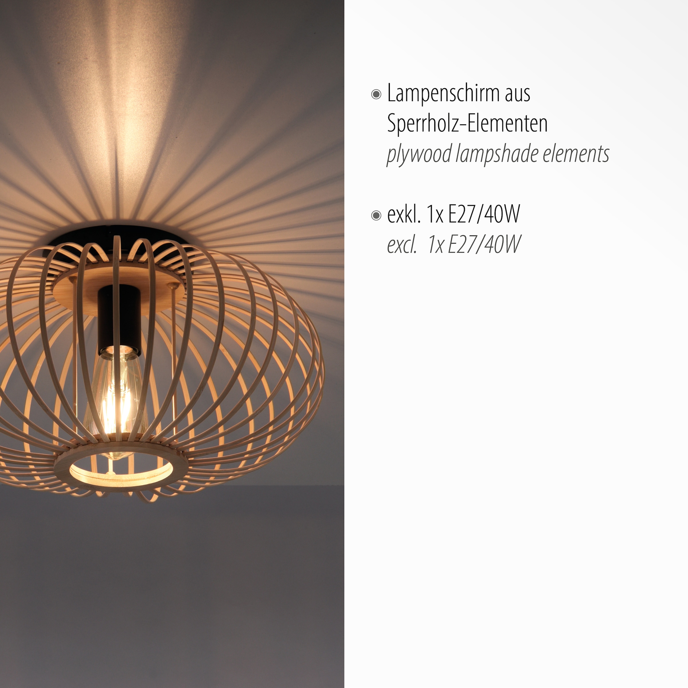 JUST LIGHT Deckenleuchte »RACOON«, 1 flammig, Leuchtmittel E27 | ohne Leuchtmittel, ExklusiveE27