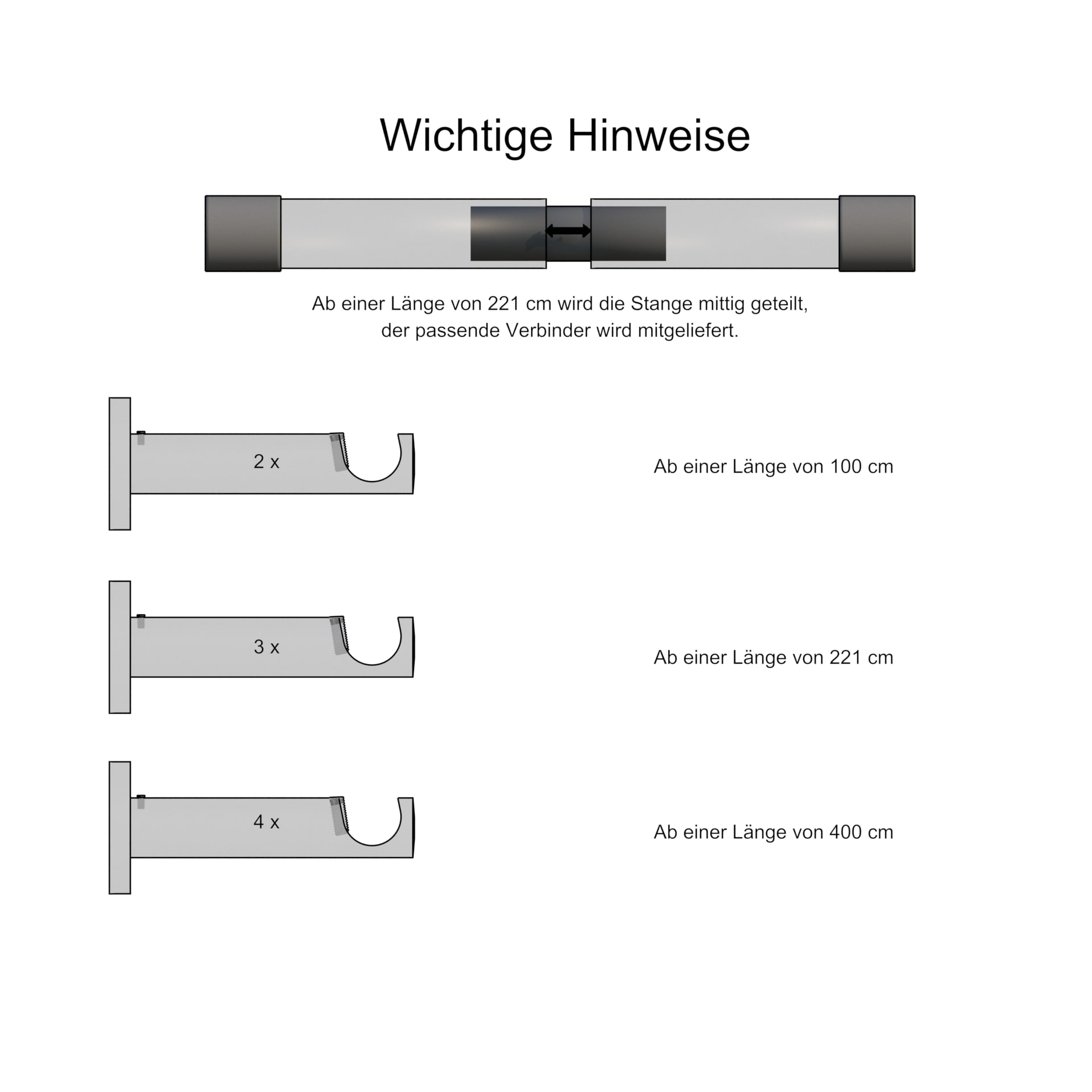indeko Gardinenstange »Genf« Ø 16 mm 1 läufig-läufig Fixmaß Komplett-Set inkl. Ringen und Montagematerial