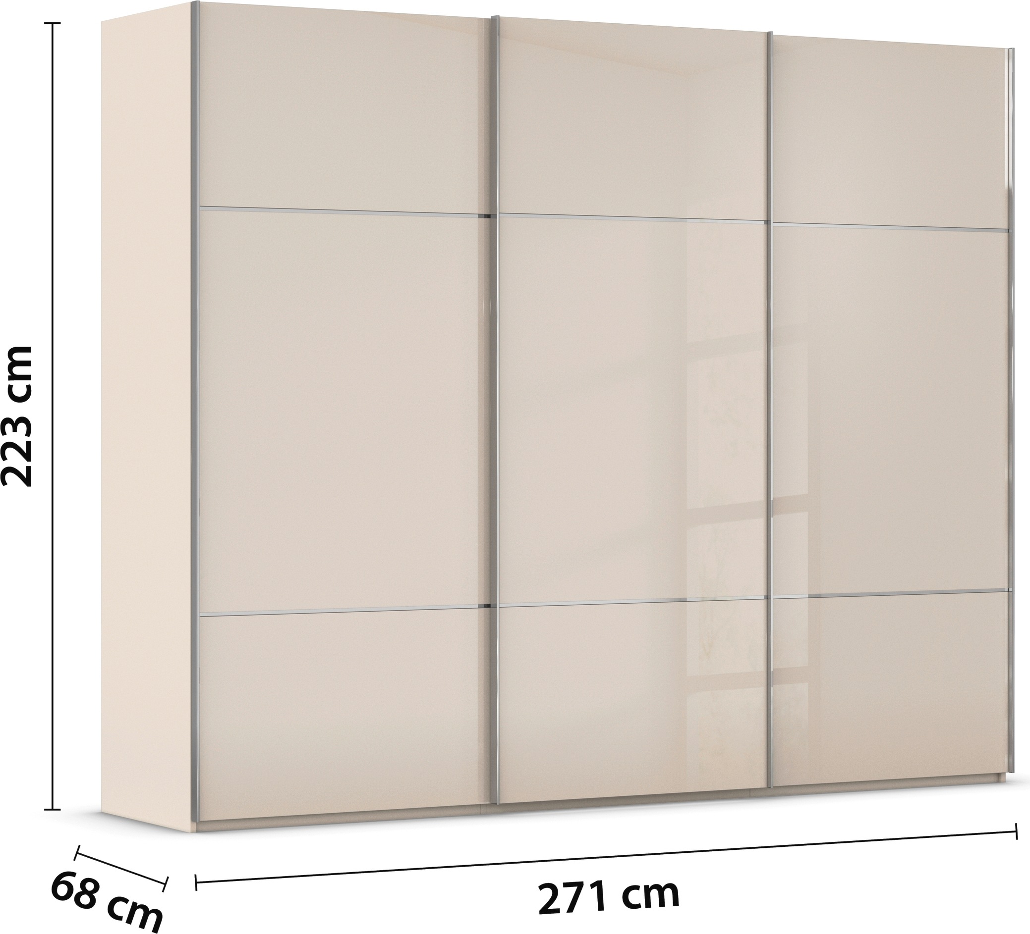 rauch Schwebetürenschrank »Kleiderschrank Schrank Garderobe Schlafzimmerschrank SCALE-TRIO«, edle dreigeteilte Front mit 2 Zierleisten Glasfront MADE IN GERMANY