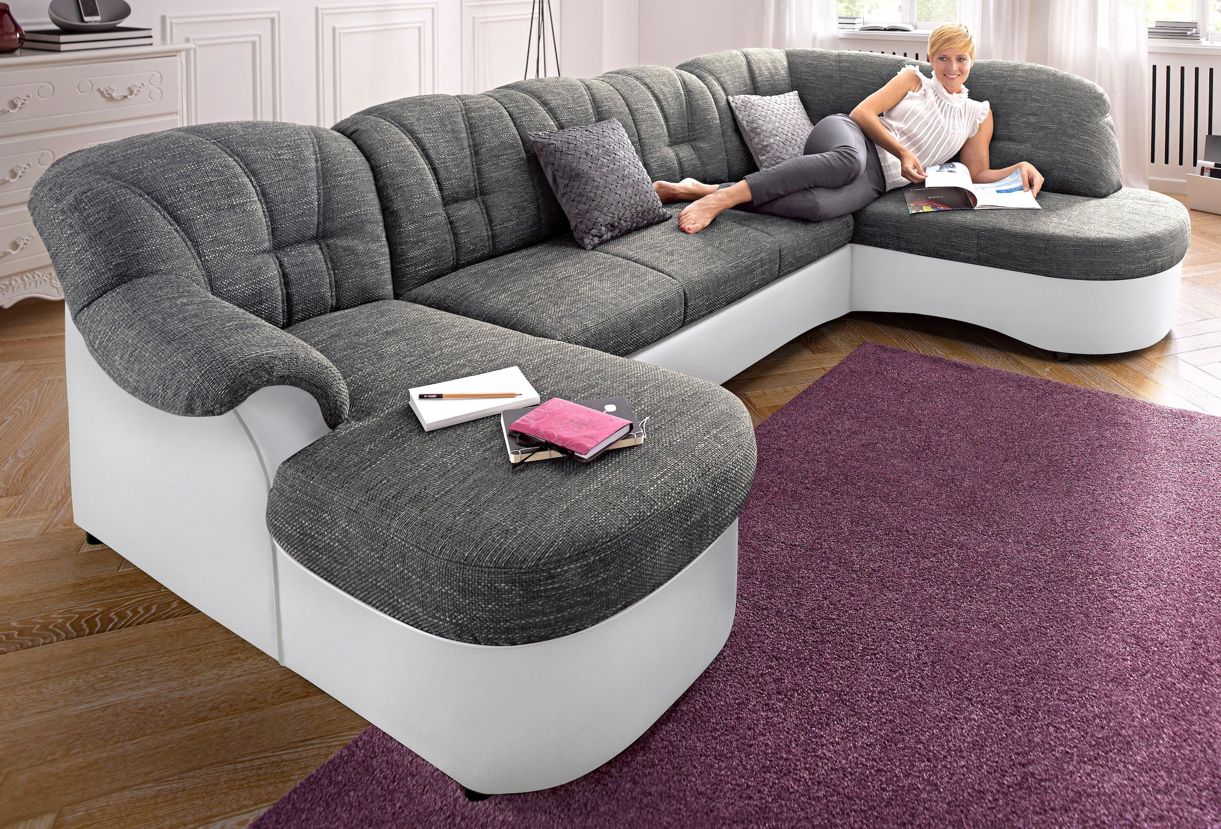 DOMO collection Wohnlandschaft »Flores auch in Leder-Bezug, B/T/H: 293/180/ günstig online kaufen