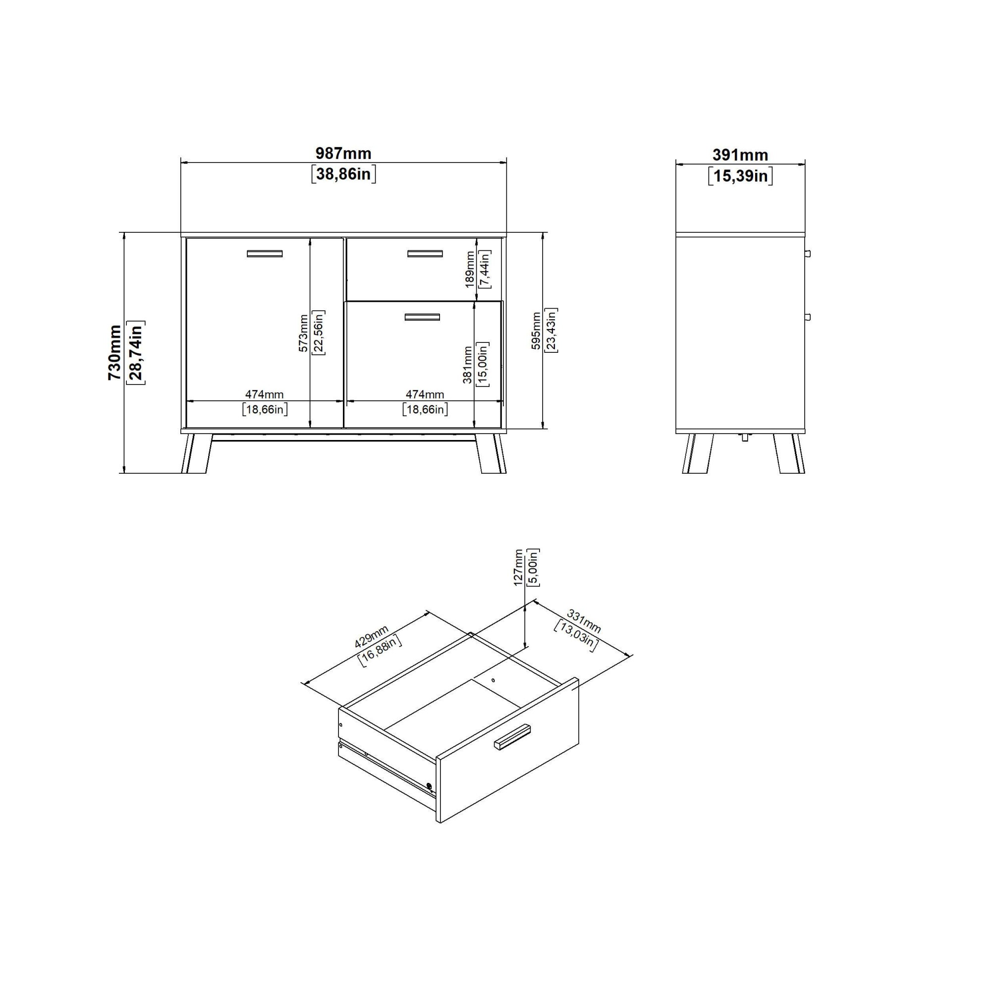 andas Sideboard »Ikast, Stauraum, Schubladenschrank, Aufbewahrung«, 2 Türen und 1 Schublade, Breite 99 cm, Höhe 73 cm