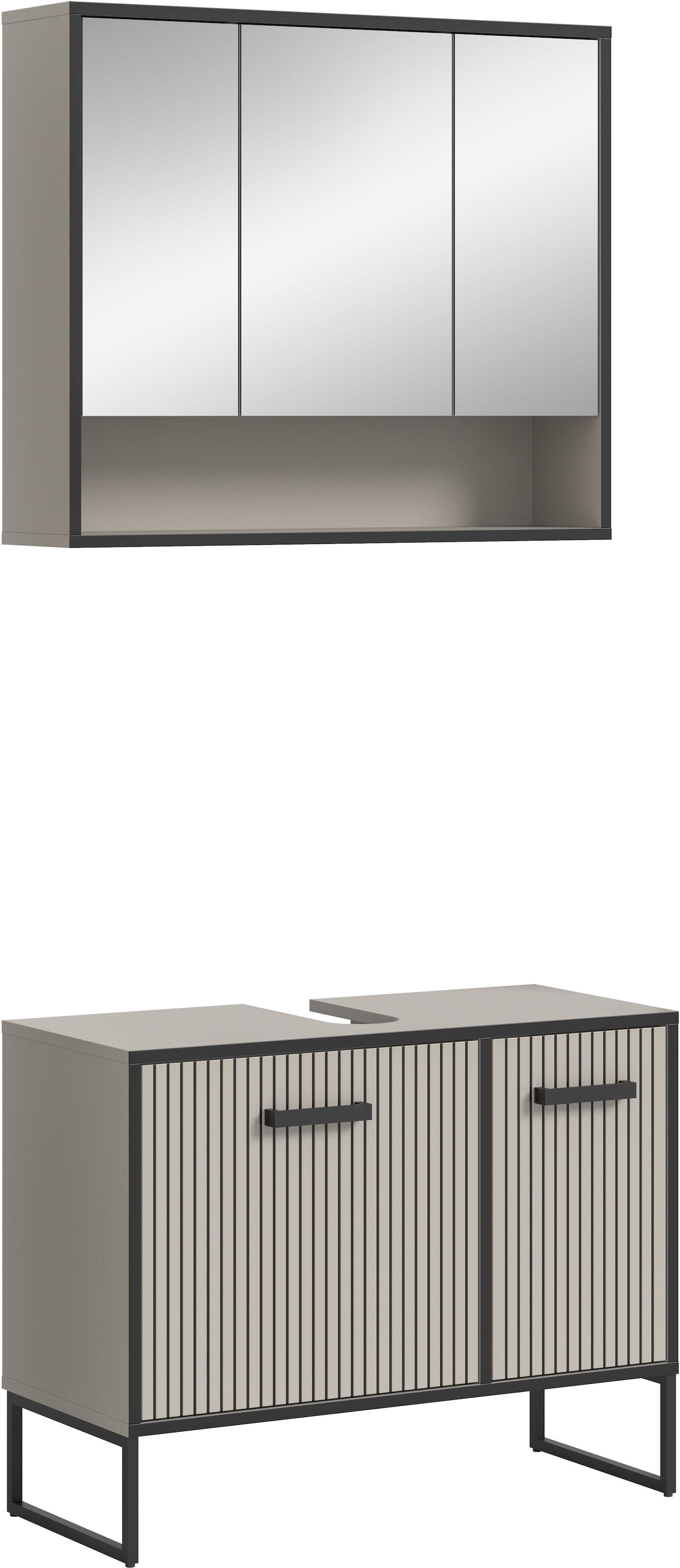 welltime Badmöbel-Set »Locri, Breite 80 cm, Rillenoptik, Metallkufen«, (2 S günstig online kaufen