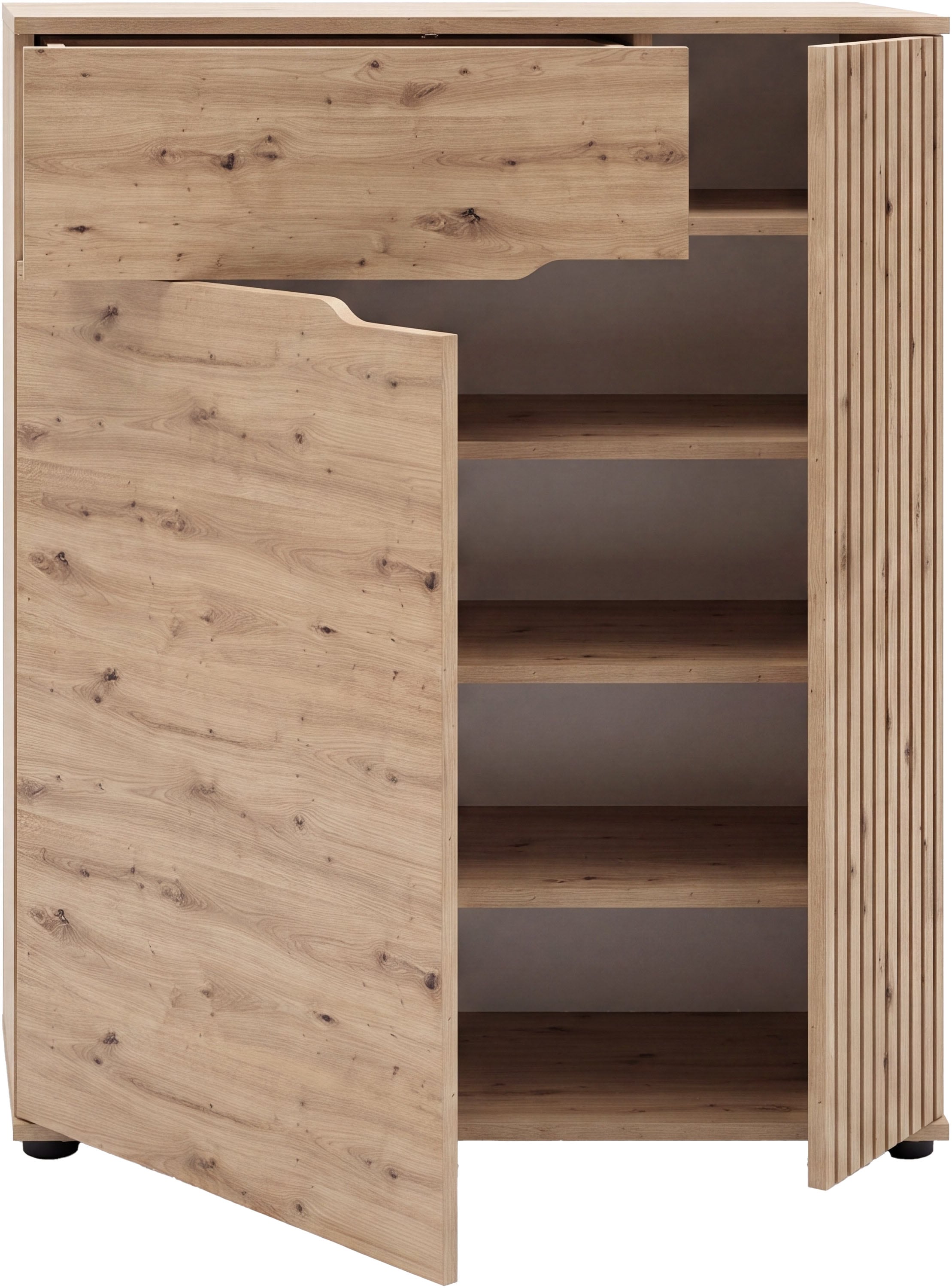OTTO home Schuhkommode »FJELL, Breite 80cm, 2 Türen, 1 Schubkasten, 3 Einlegeböden, 5 Fächer« Garderobenschrank, Schuhschrank, Kommode, Sideboard, Anrichte