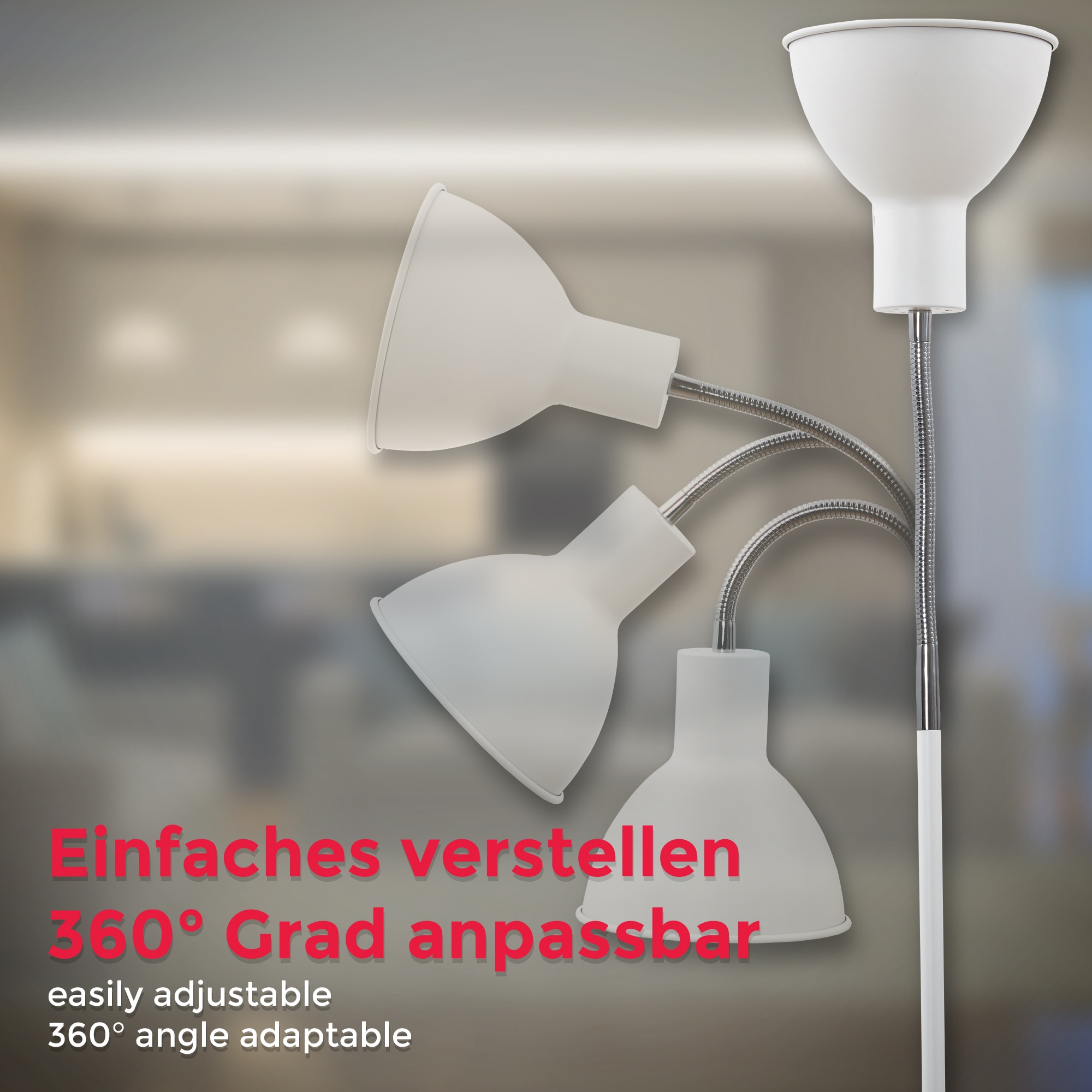 B.K.Licht Metall schwenkbar LED Stehlampe, bestellen weiß E27 online Industrial Stehleuchte Stand-Leuchte 1 Design flammig-flammig,