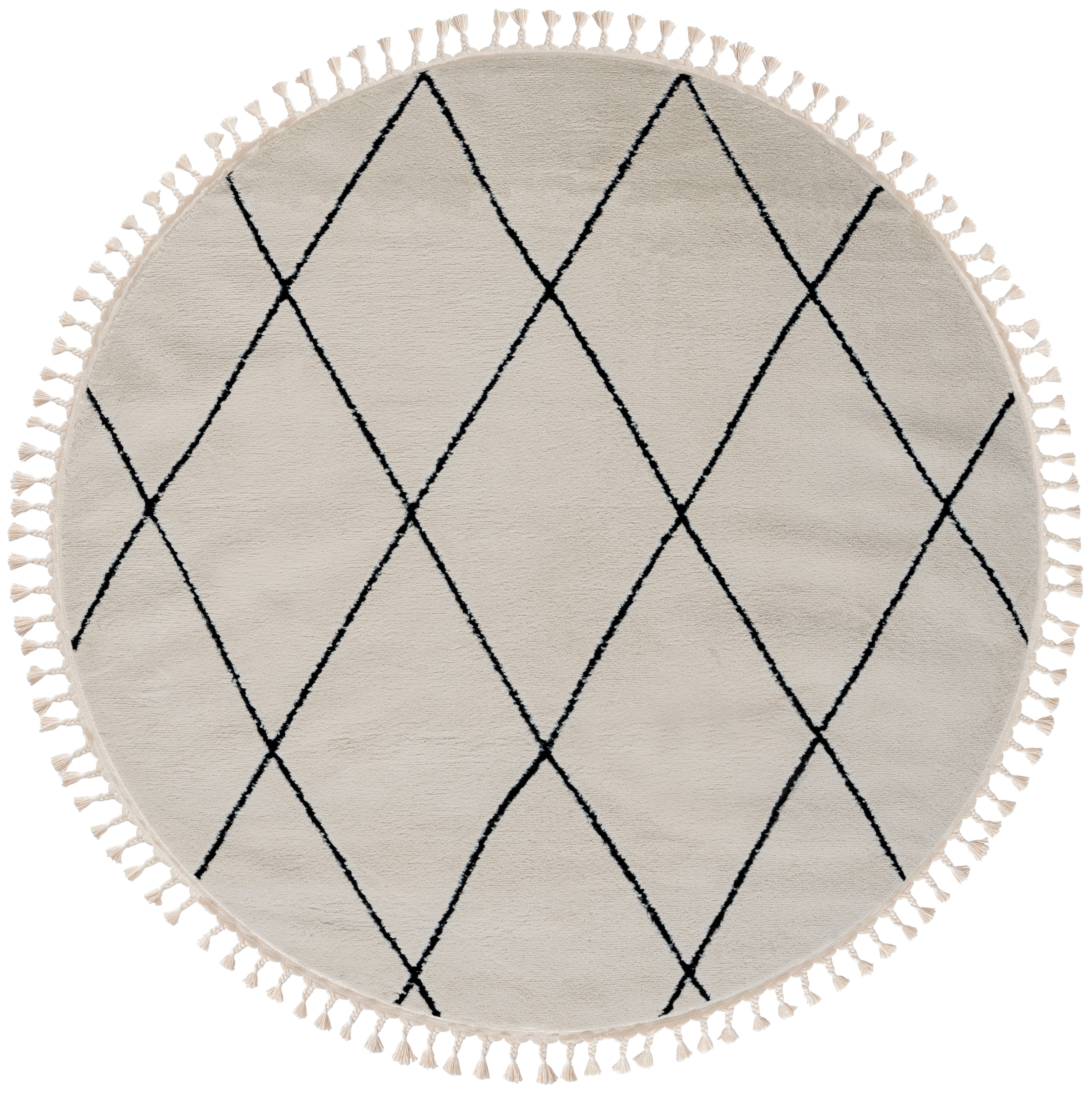 Myflair Möbel & Accessoires Hochflor-Teppich »Moroccan Diamond«, rund, 24 mm Höhe, modern, marokkanisches Design, Rauten Muster, weich, mit Fransen