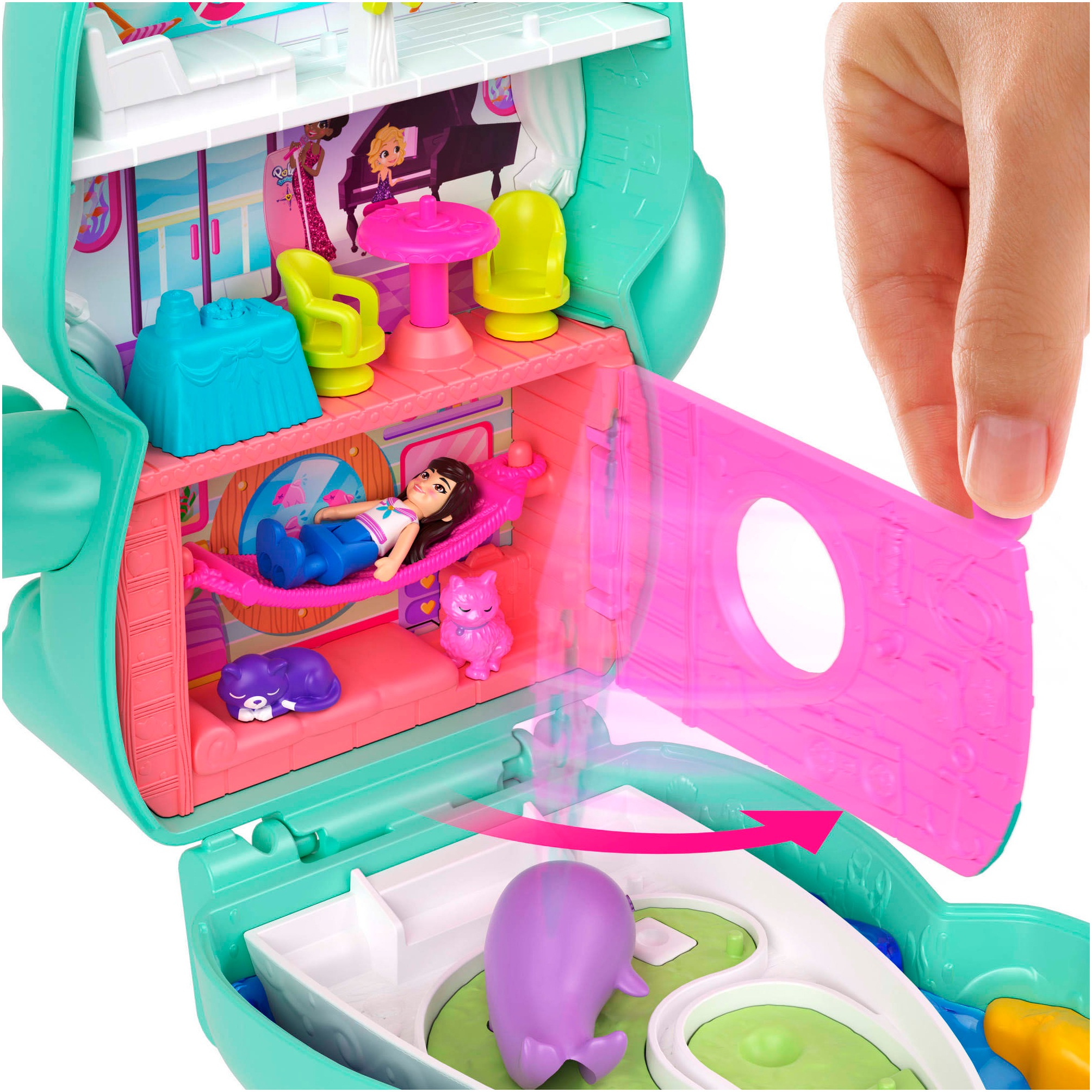 Polly Pocket Spielwelt »Matrosenkatze-Schatulle«, (Set, 12 tlg.), mit 1 Puppe, 2 kleinen Kätzchen und Zubehör