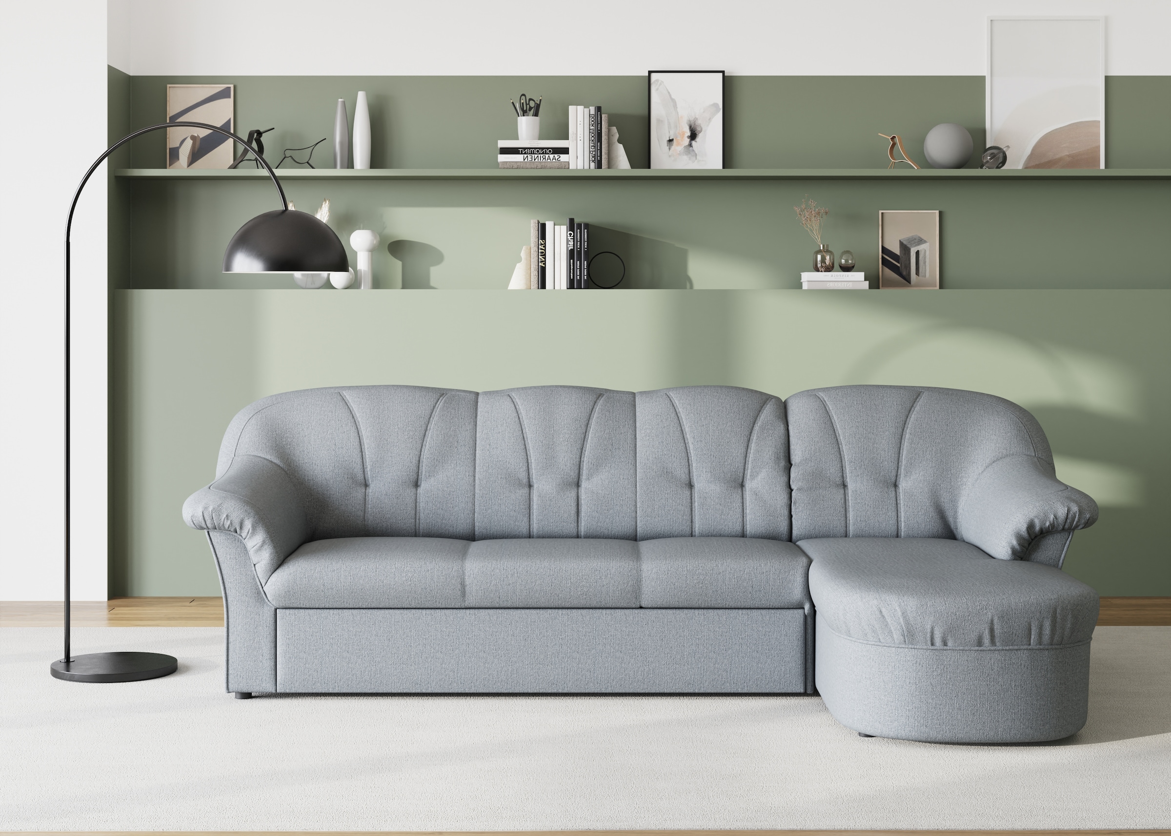 DOMO collection Ecksofa »Pegnitz, elegante Rückensteppung, kompakte Stellma günstig online kaufen