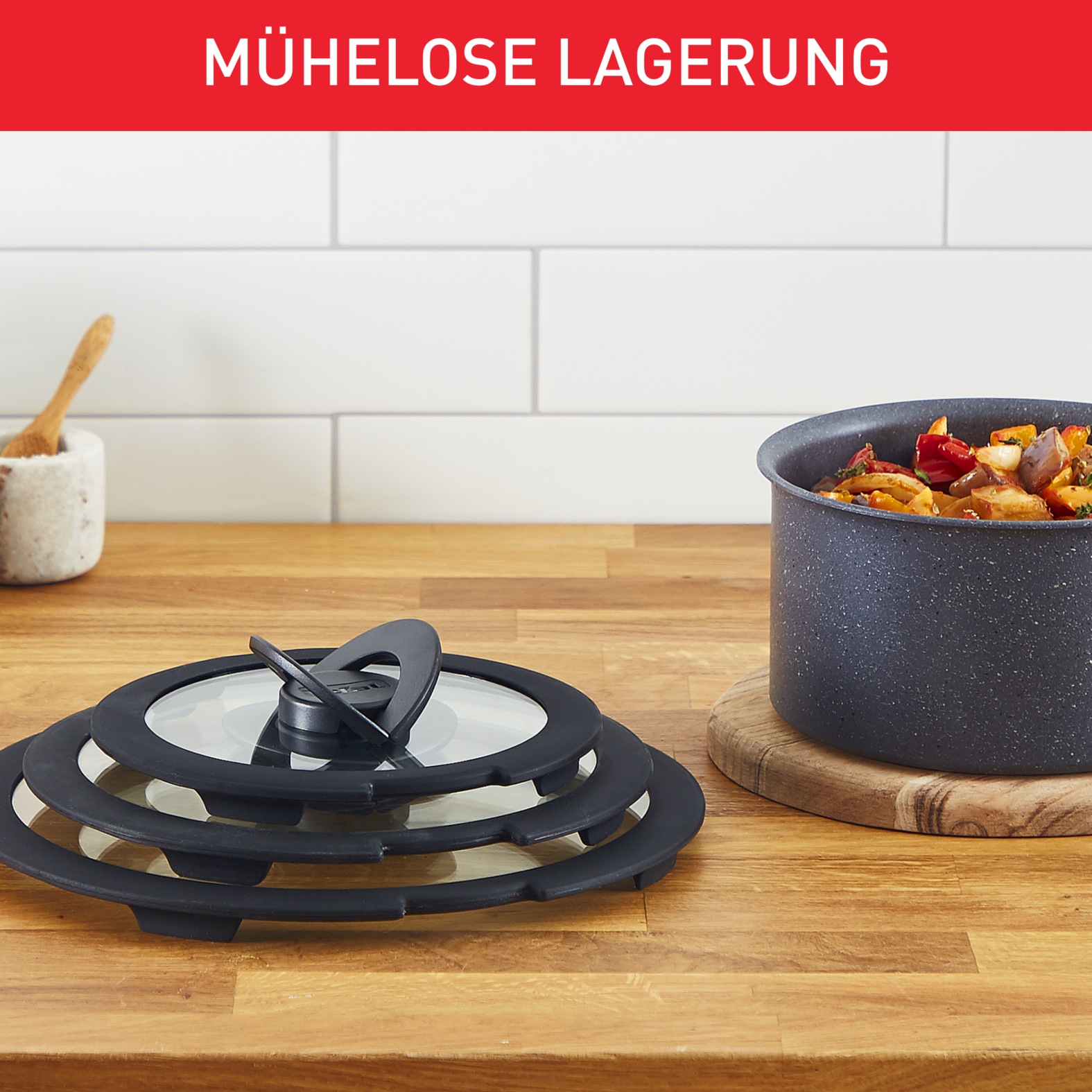 Tefal Deckel »98491 Ingenio 16/18/20 cm«, (Set, 3 tlg.), hervorragend für Ingenio Töpfe, Glasdeckel mit Silikonrand,Klappgriffe