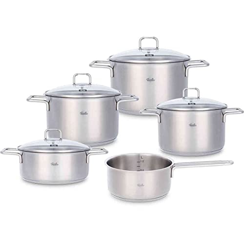 Fissler Topf-Set »Hamburg«, Edelstahl 18/10, (Set, 5 tlg., Kochtopf 16/20/24 + Bratentopf 20cm + Stielkasserolle 16cm oD), Made in Germany