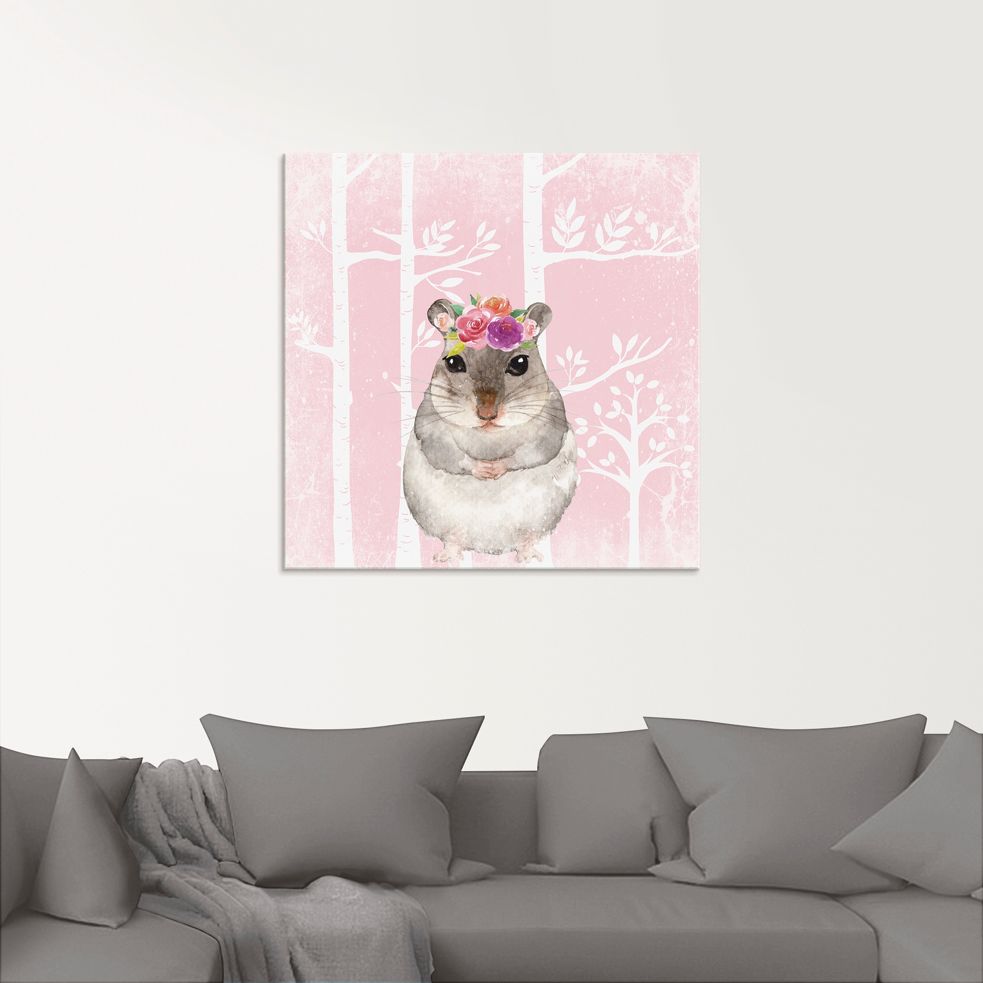 Artland Glasbild »Hamster mit Blumen im pink Wald«, Tiere, (1 St.), in vers günstig online kaufen