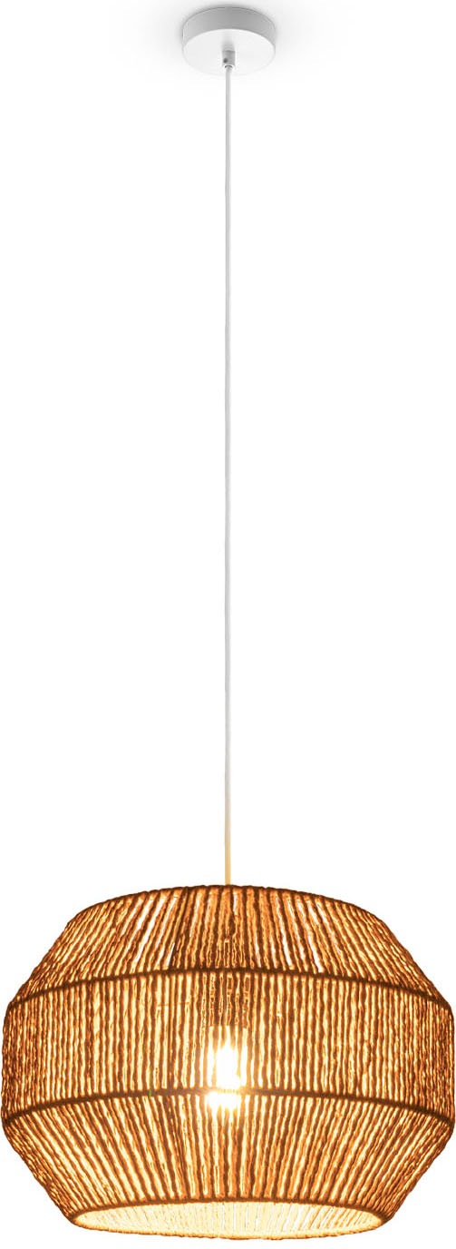 Paco Home Pendelleuchte »Hugo Yago«, Leuchtmittel E27 | ohne Leuchtmittel, Wohnzimmer Esszimmer Rattan Optik Boho Lampenschirm Papier Modern