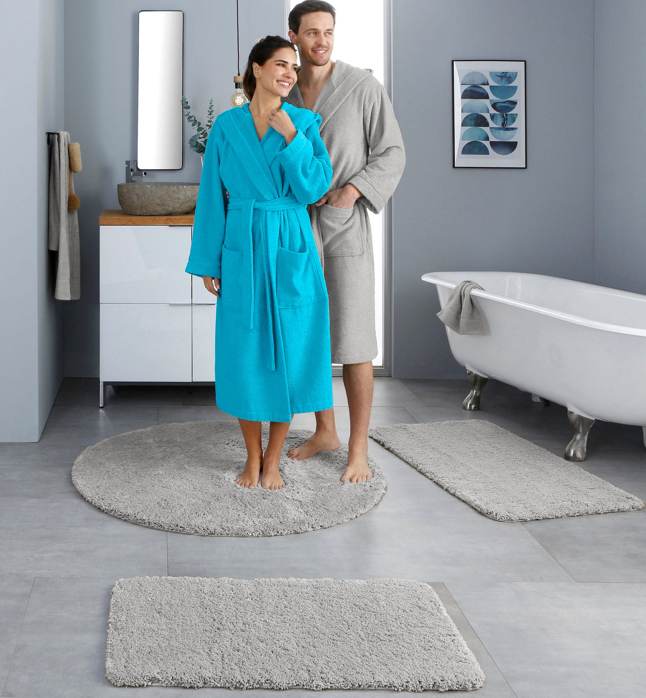 my home Badematte »Sanremo, Badvorleger, Badezimmer Teppich, sehr weich«, rutschhemmend beschichtet, fußbodenheizungsgeeignet-schnell trocknend, Badteppich, unifarben, rechteckig, rund & als 3-tlg. Set erhältlich