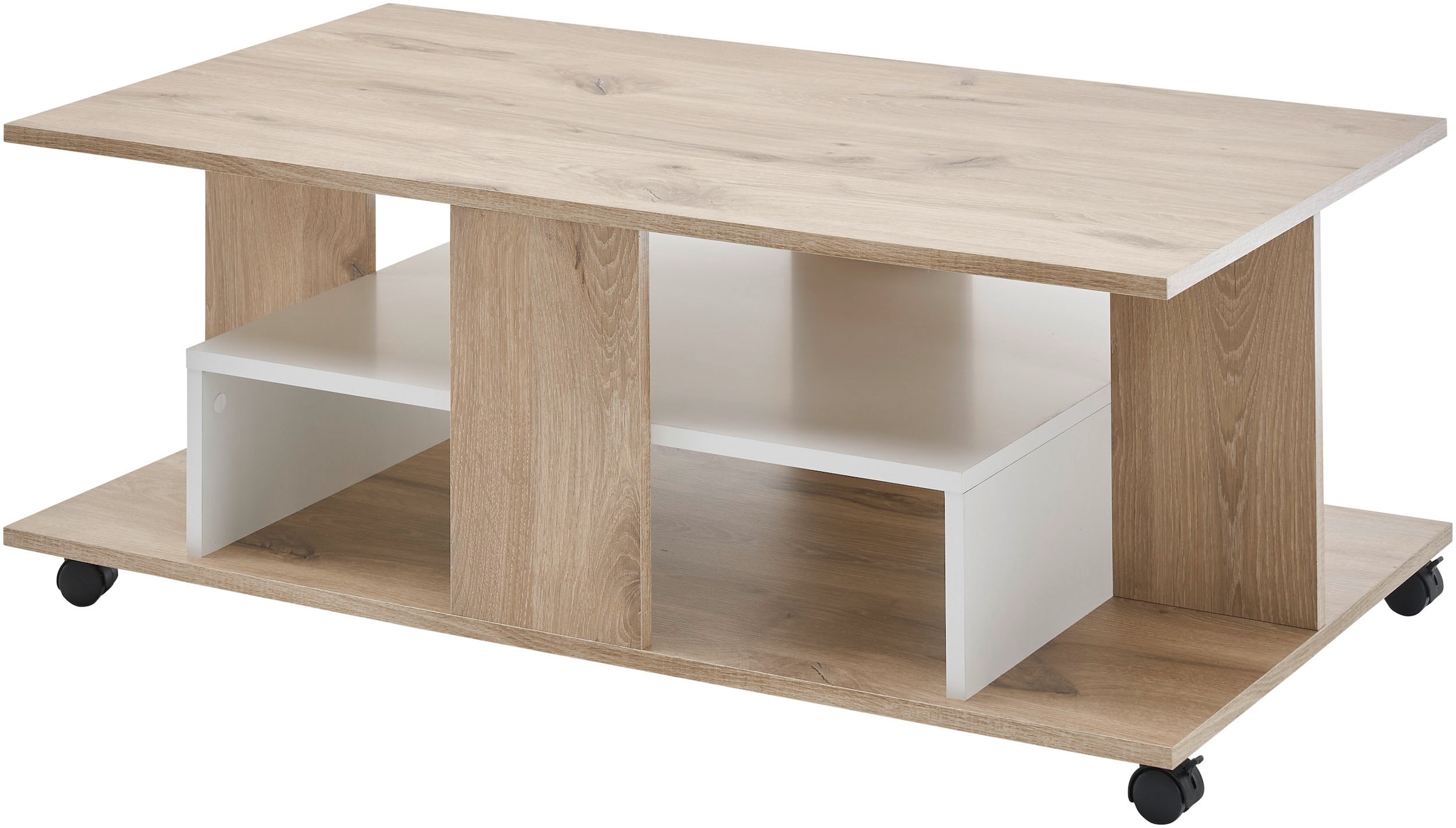 Stolkom Couchtisch »Marti rollbar mit Ablageböden, Rima Oak weiß, BxHxT 110 günstig online kaufen
