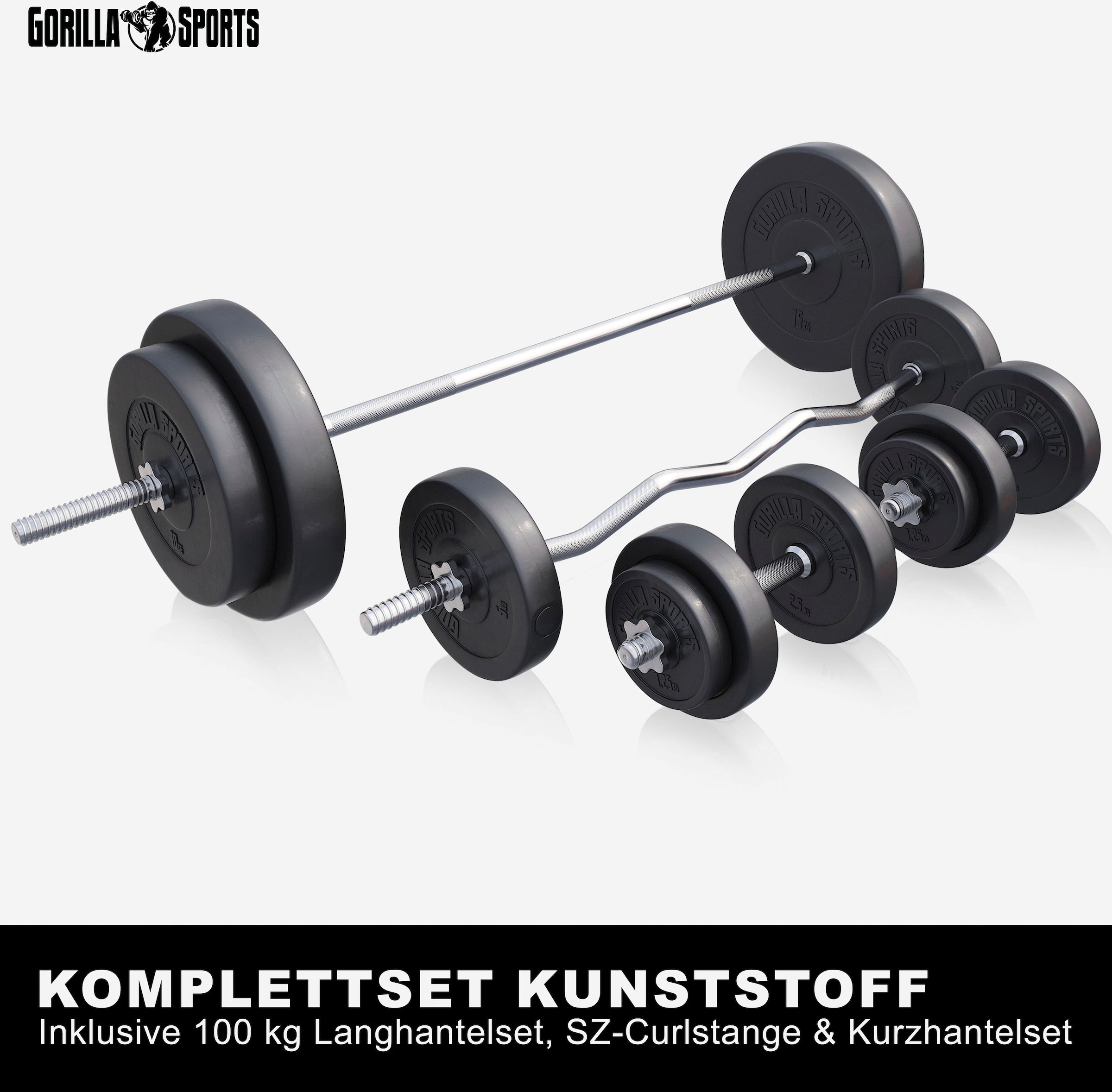 GORILLA SPORTS Hantel-Set »100 kg Komplettset mit Hanteln, Langhantel, Kurzhanteln, Curlstange«