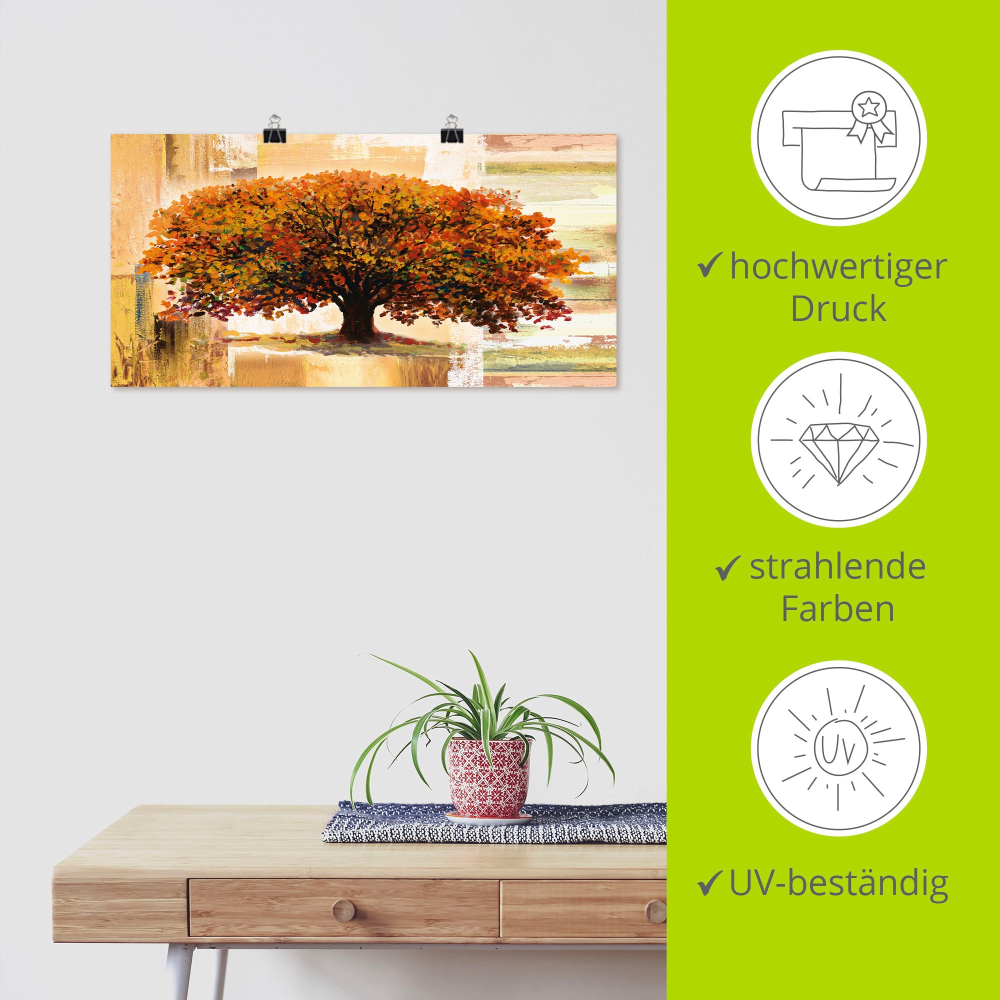 Artland Wandbild »Herbstbaum auf abstraktem Hintergrund«, Bäume, (1 St.), als Alubild, Outdoorbild, Leinwandbild, Poster in verschied. Größen