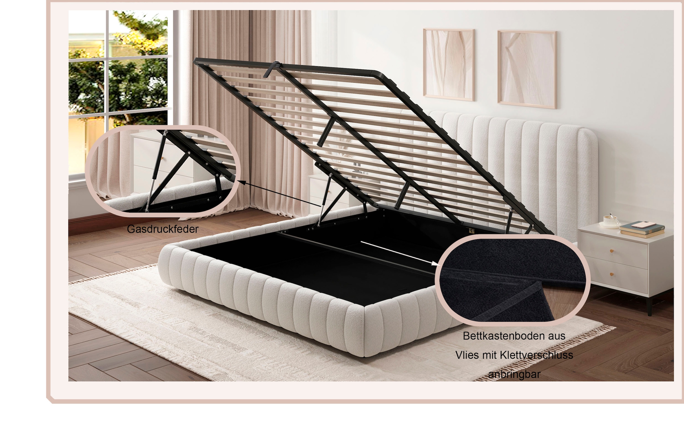 Home affaire Polsterbett »SELVAIR in der Breite 180cm, inkl. Lattenrost und Bettkasten« gepolstertes Kopfteil und Rahmen, Bezug im Chenillecharakter