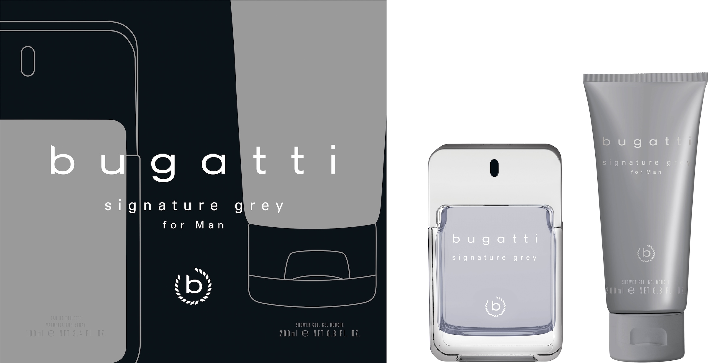 Eau de Toilette »bugatti signature man grey GP 100ml EDT + 200 ml SG«, (2 tlg.)