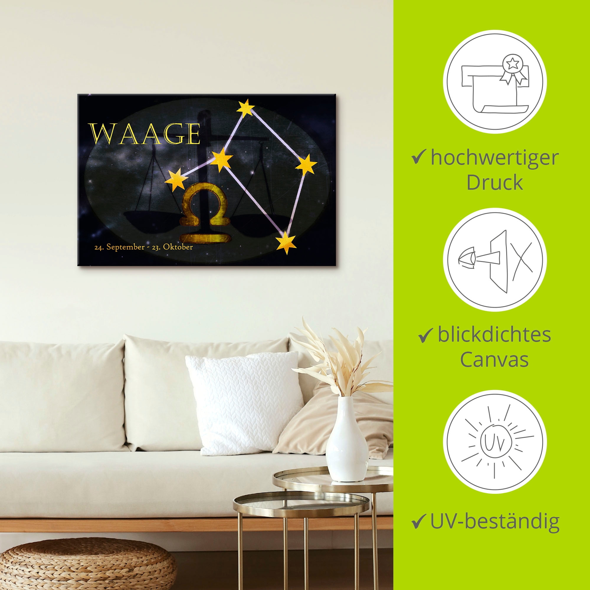 Artland Wandbild »Sternzeichen - Waage« Bilder von Sternzeichen 1 Stk. tlg. auf Holzrahmen gespannt