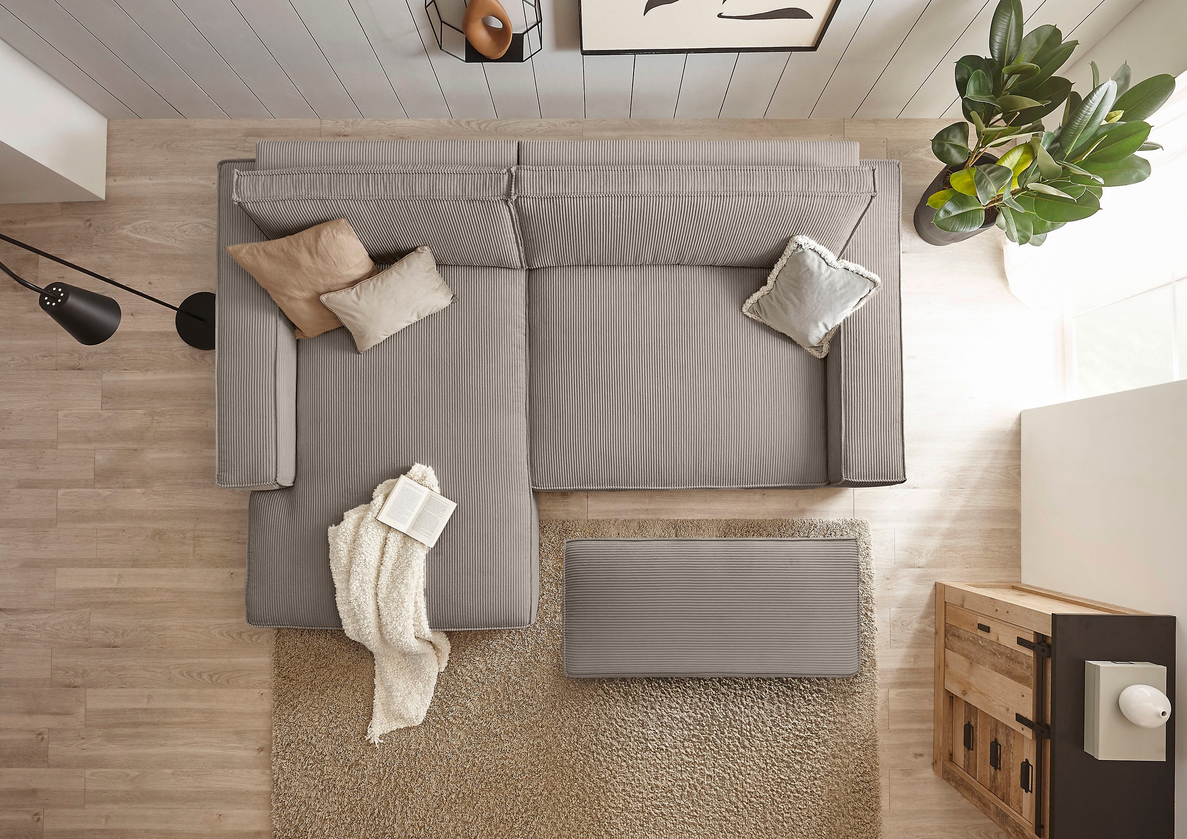 Home affaire Polsterecke »NEU: SHERWOOD XXL tief, L-Form mit Schlaffunktion, Big-Sofa mit Hocker«, (Set, 2 St.), stellbar zum Schlafsofa (Krokodilverbinder), Cord, Leinenoptik