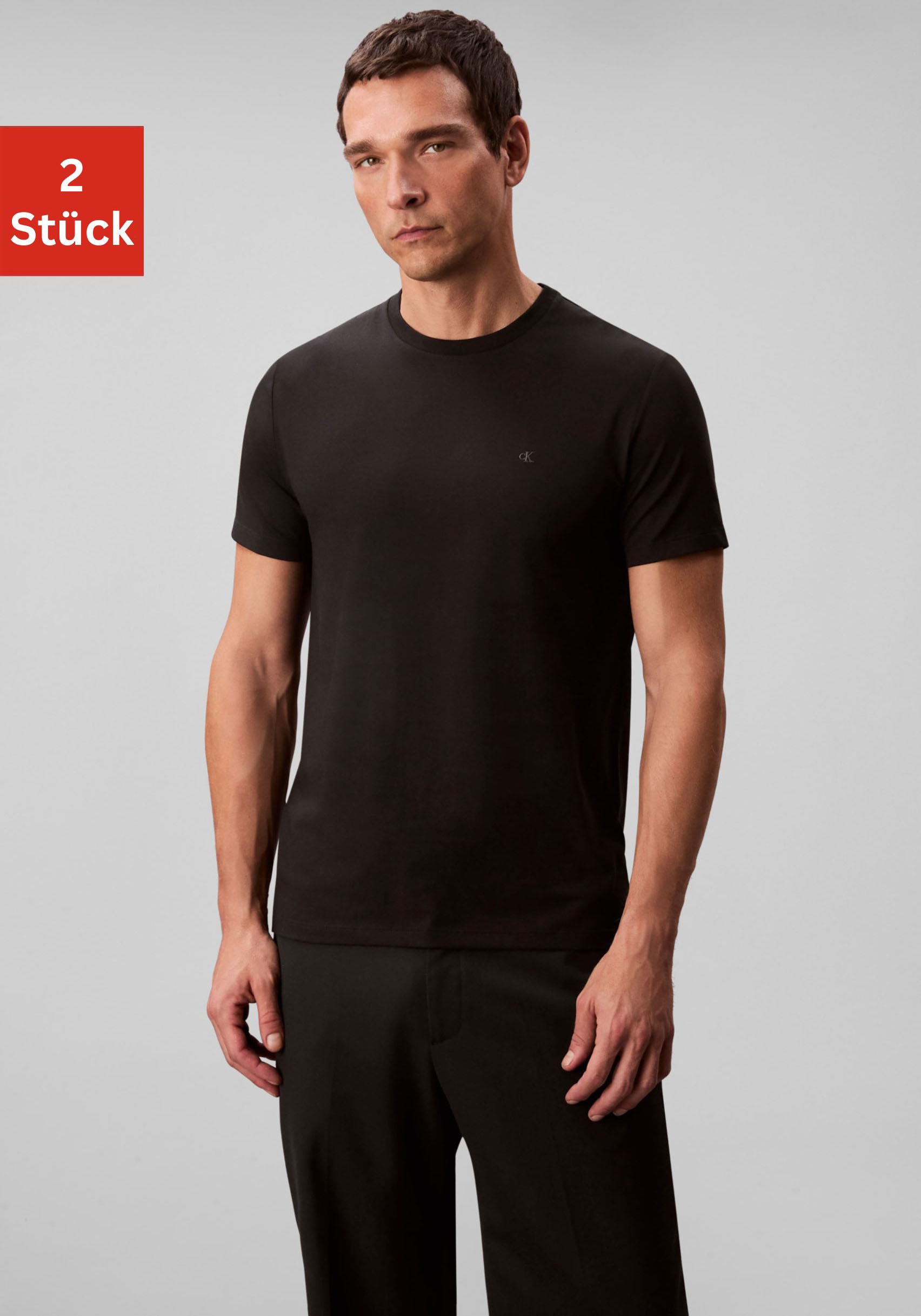 Calvin Klein T-Shirt »2 Pack SS STRETCH COTTON SLIM TEE« Packung, 2 Stk. Rundhalsausschnitt, slim fit