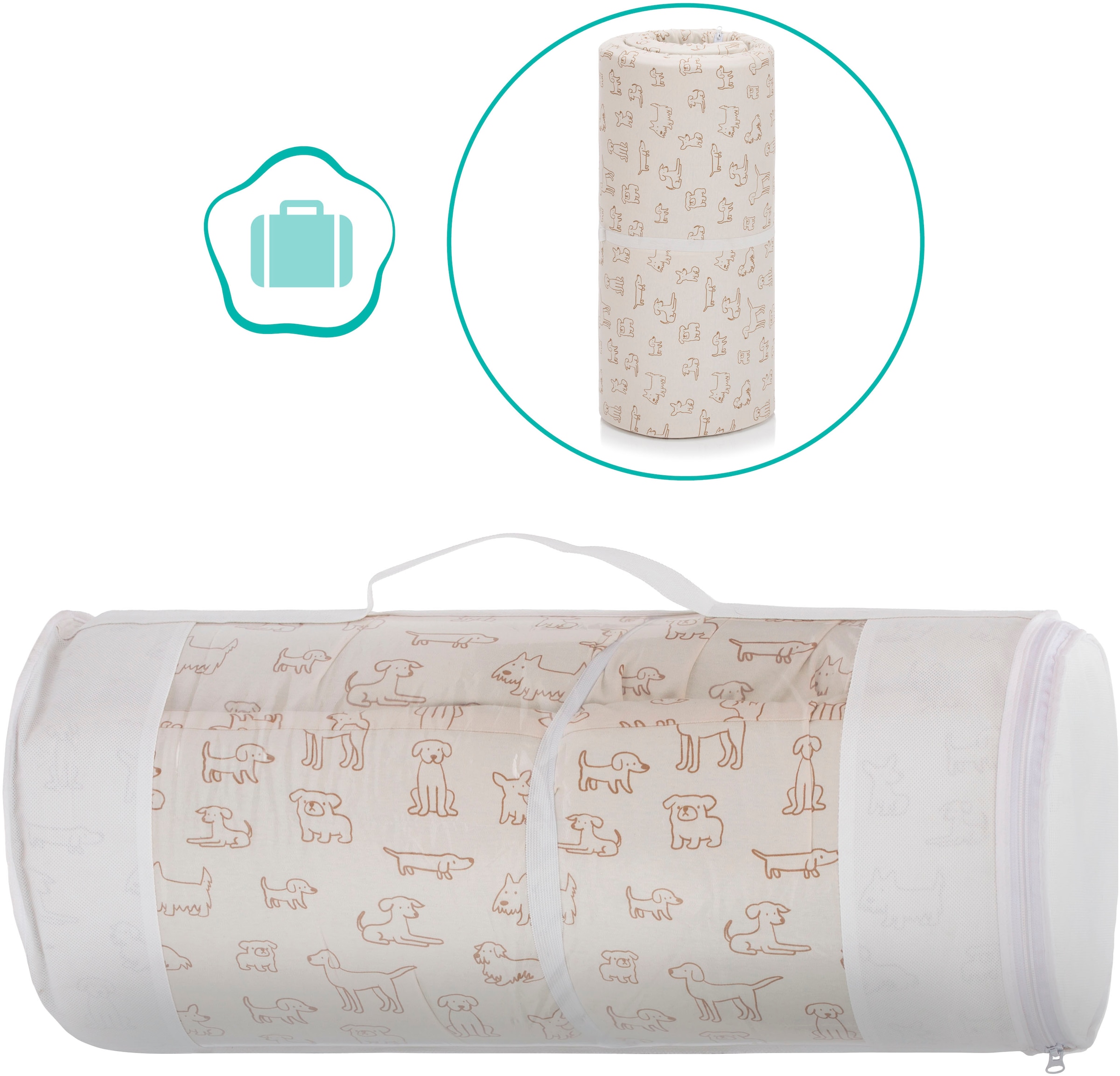 Fillikid Reisebett-Matratzen »Matratze für Reisebett gerollt Jersey Hund« 4 cm hoch 1 Stk. tlg. passend für Reisebetten 120 × 60 cm