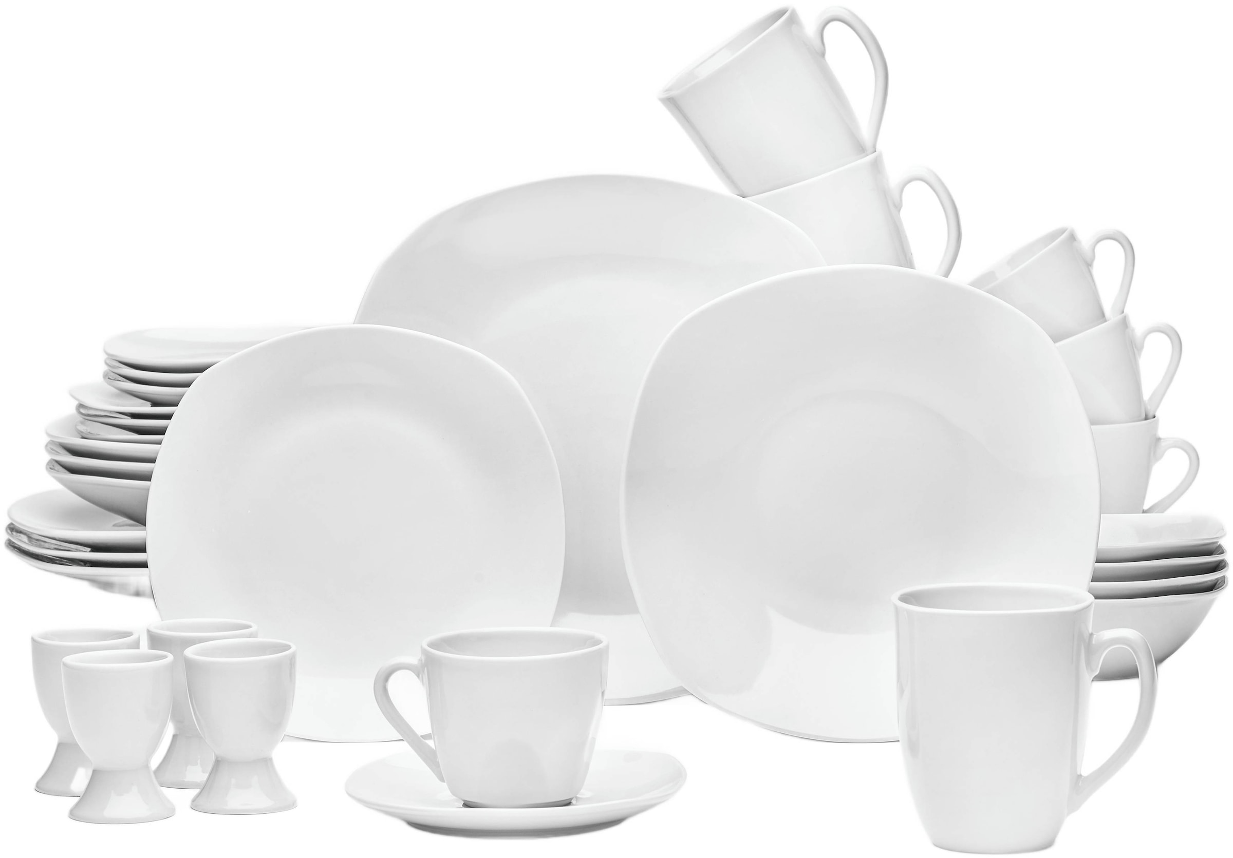 van Well Kombiservice »Geschirr-Set Altea, 32-teilig«, (Set, 32 tlg.), eckig, weiß, spülmaschinen- und mikrowellengeeignet