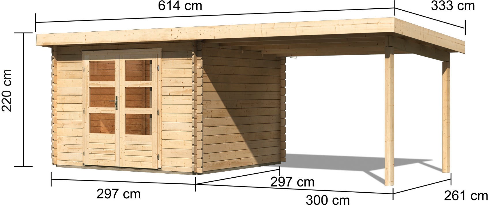 Karibu Gartenhaus »Schloßsee 5« terragrau oder natur, mit Anbaudach