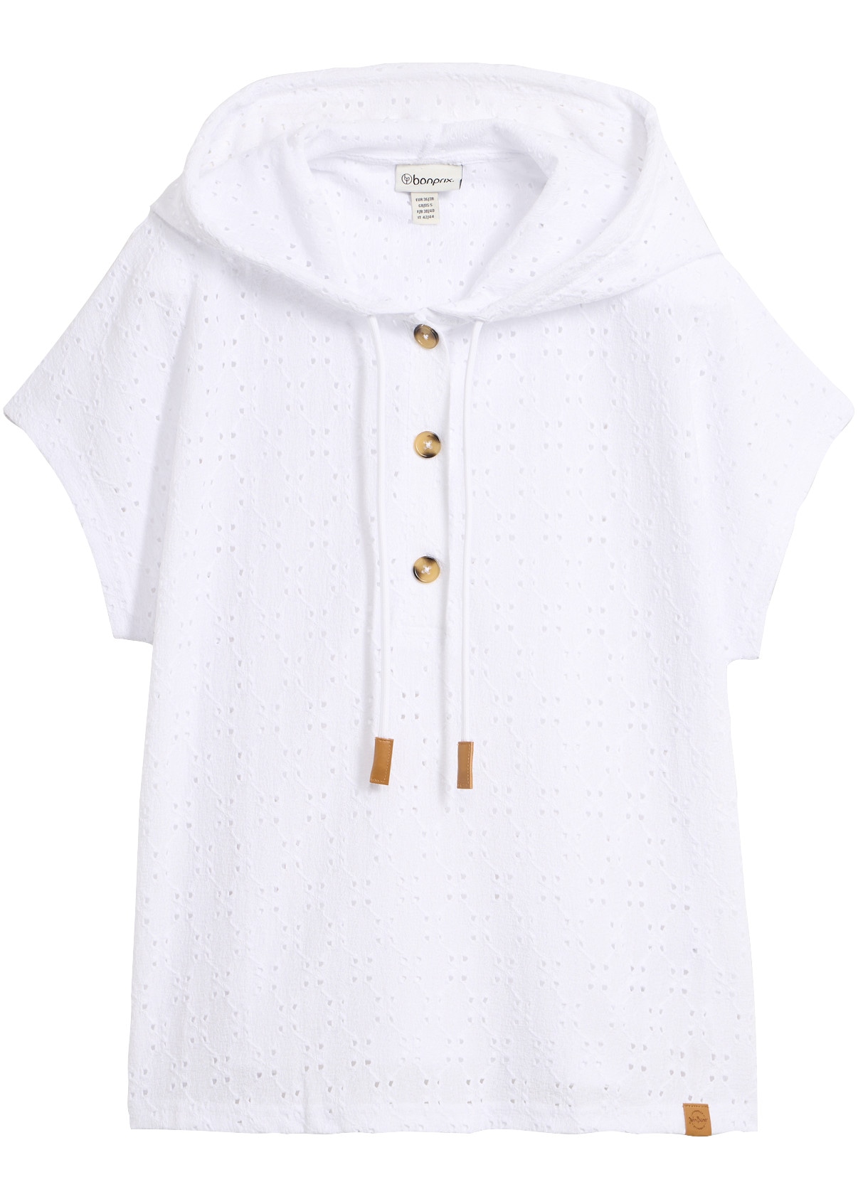 bonprix Henleyshirt lockerer Schnitt, Oversize-Passform, mit Kapuze, Kurzarm-Design