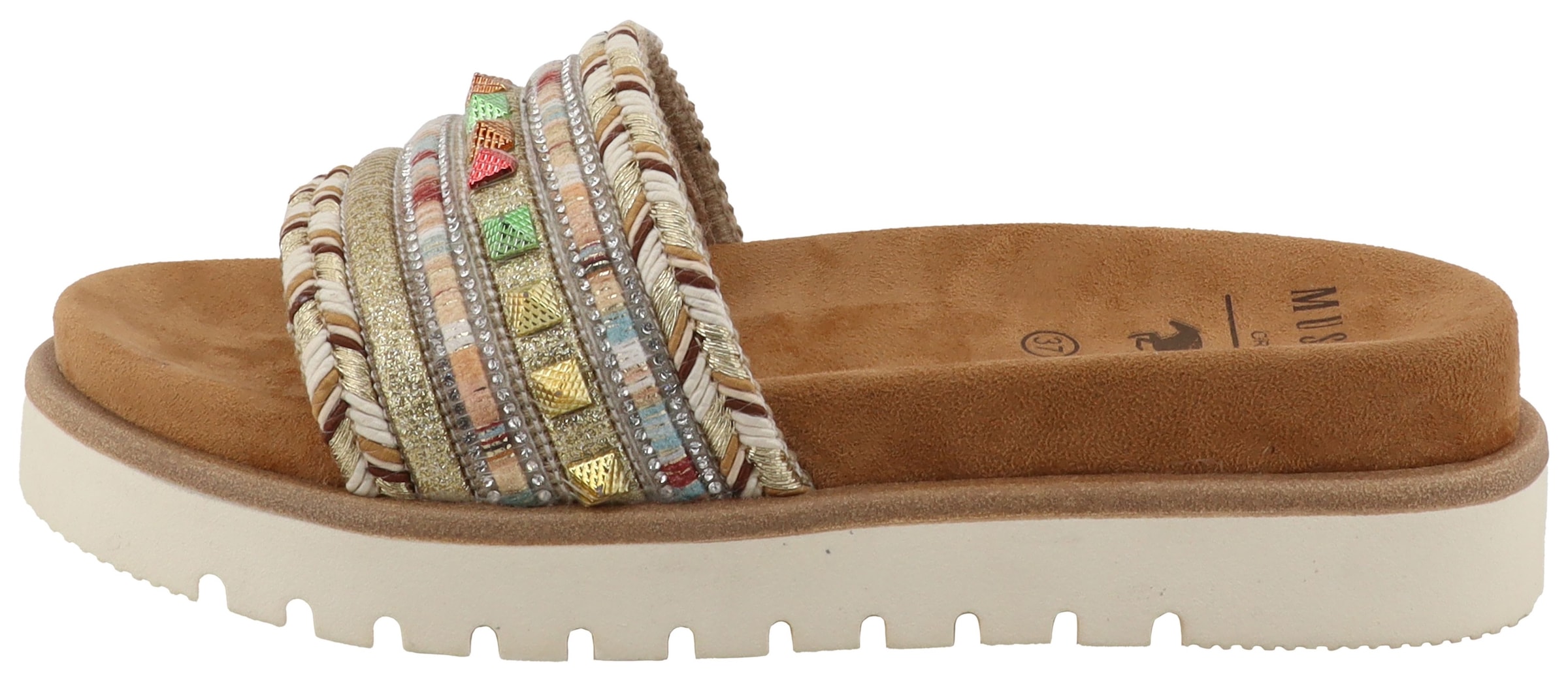 Mustang Shoes Pantolette »Malina«  Sommerschuh, Schlupfschuh mit Flechtungen und bunten Nieten